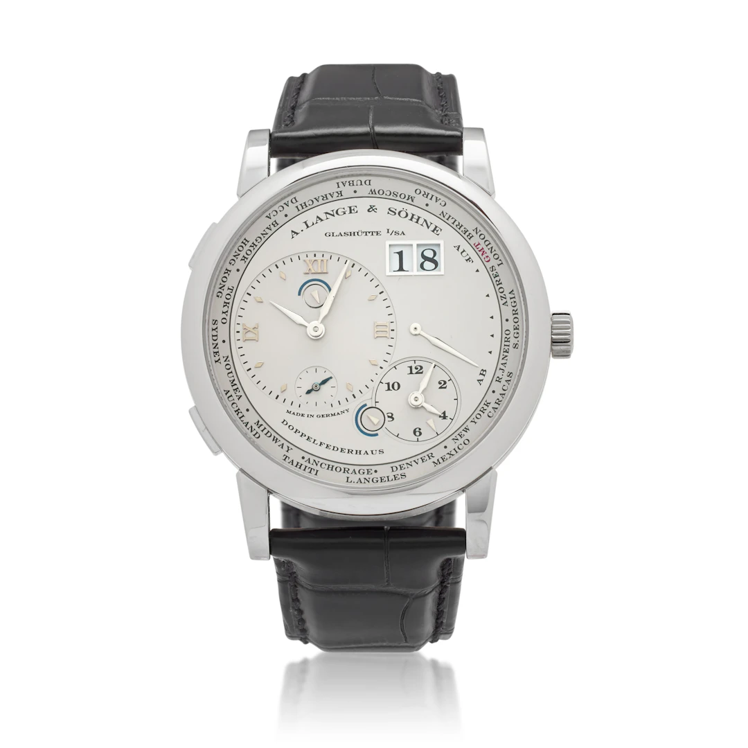 Lange 1 Time Zone (Reference 116.025). A 41.9mm platinum manual wind