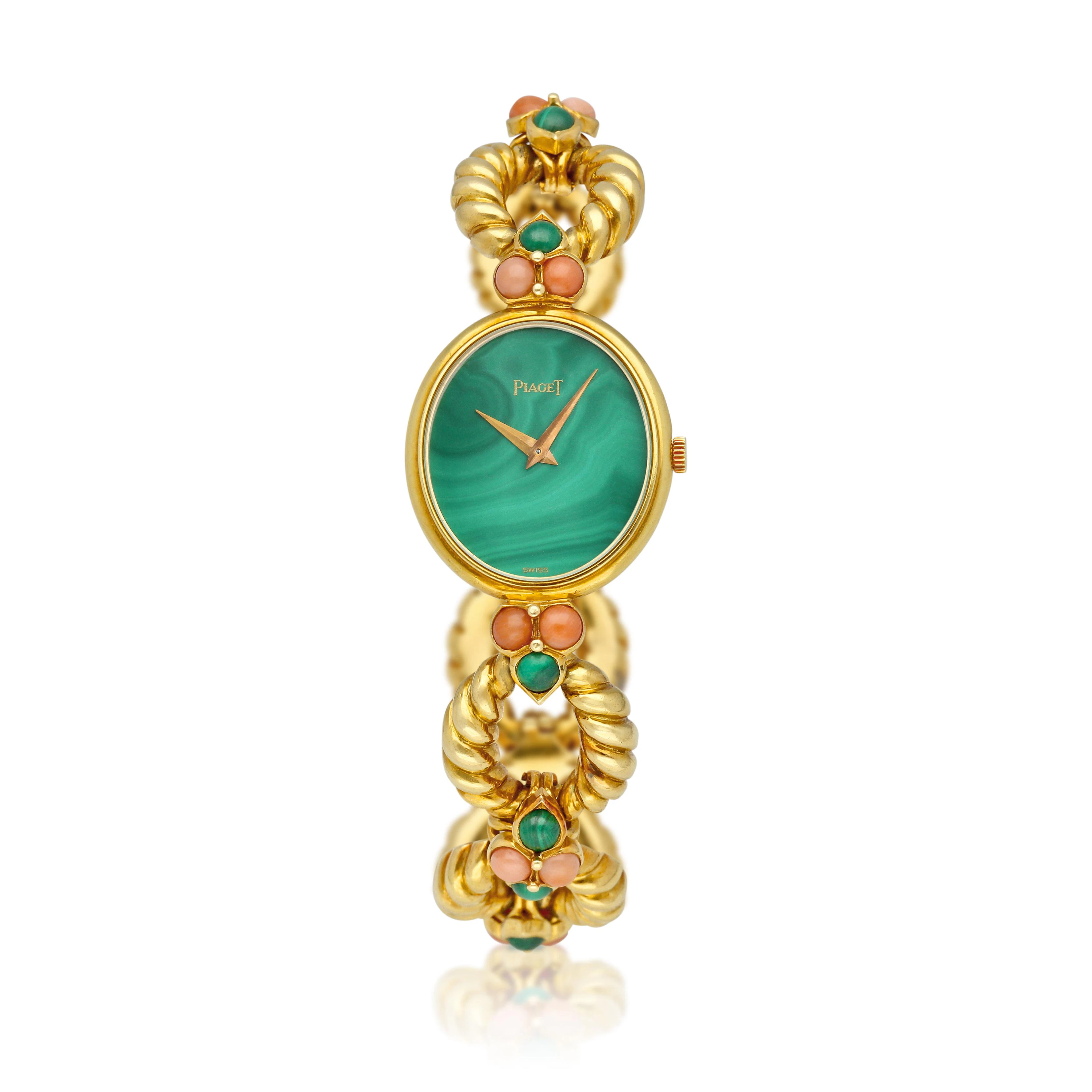 Piaget (Reference 94151 R21). A yellow gold, malachite and coral-set