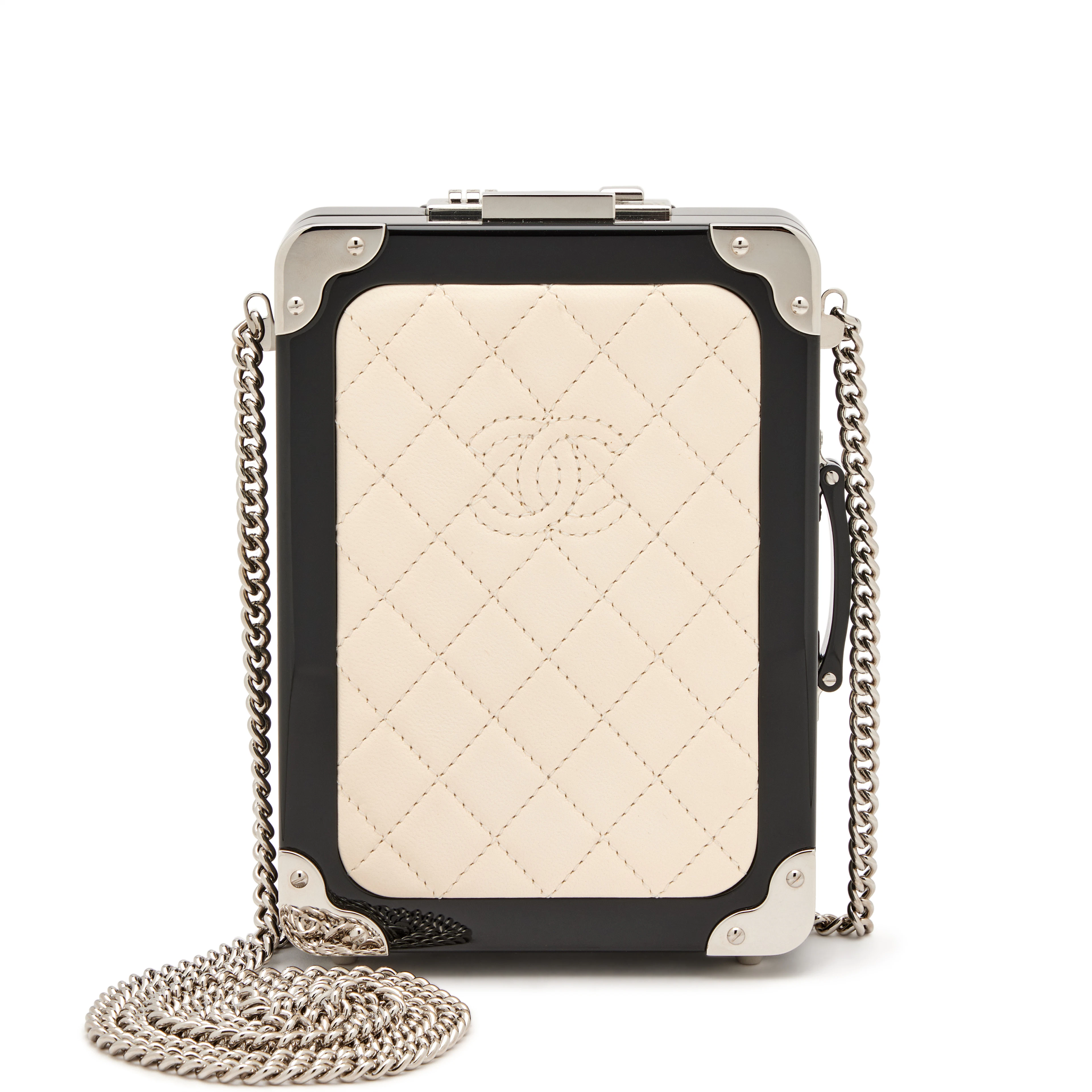 Cream White Quilted Lambskin and Black Plexiglass Evening In The Air