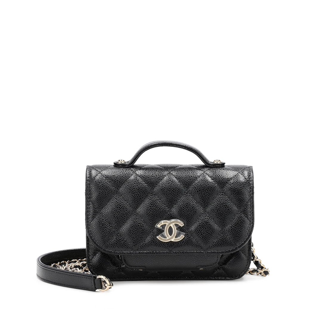Black Quilted Caviar Business Affinity Clutch On Chain Gold Hardware, 2022