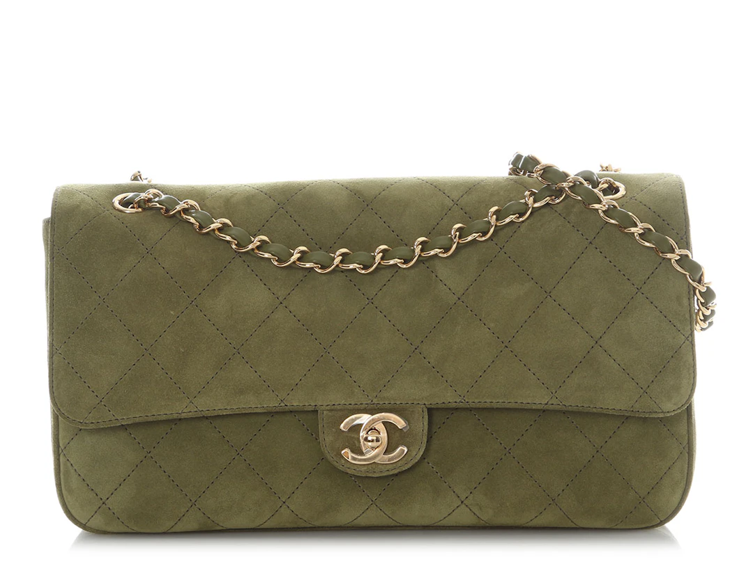 Khaki Green Quilted Suede Souplissimo Maxi Flap Bag Gold hardware, 2026