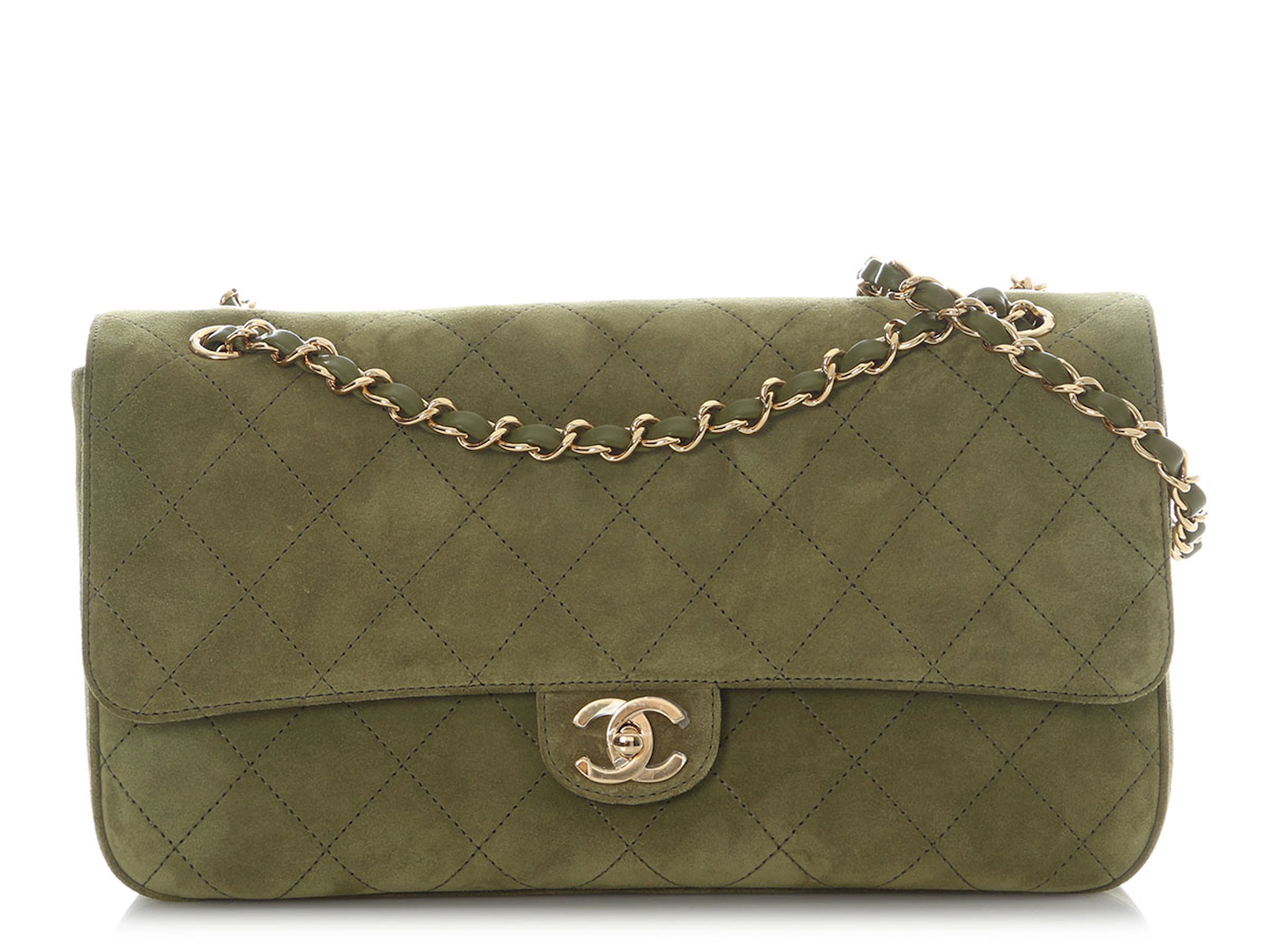Khaki Green Quilted Suede Souplissimo Maxi Flap Bag Gold hardware, 2026