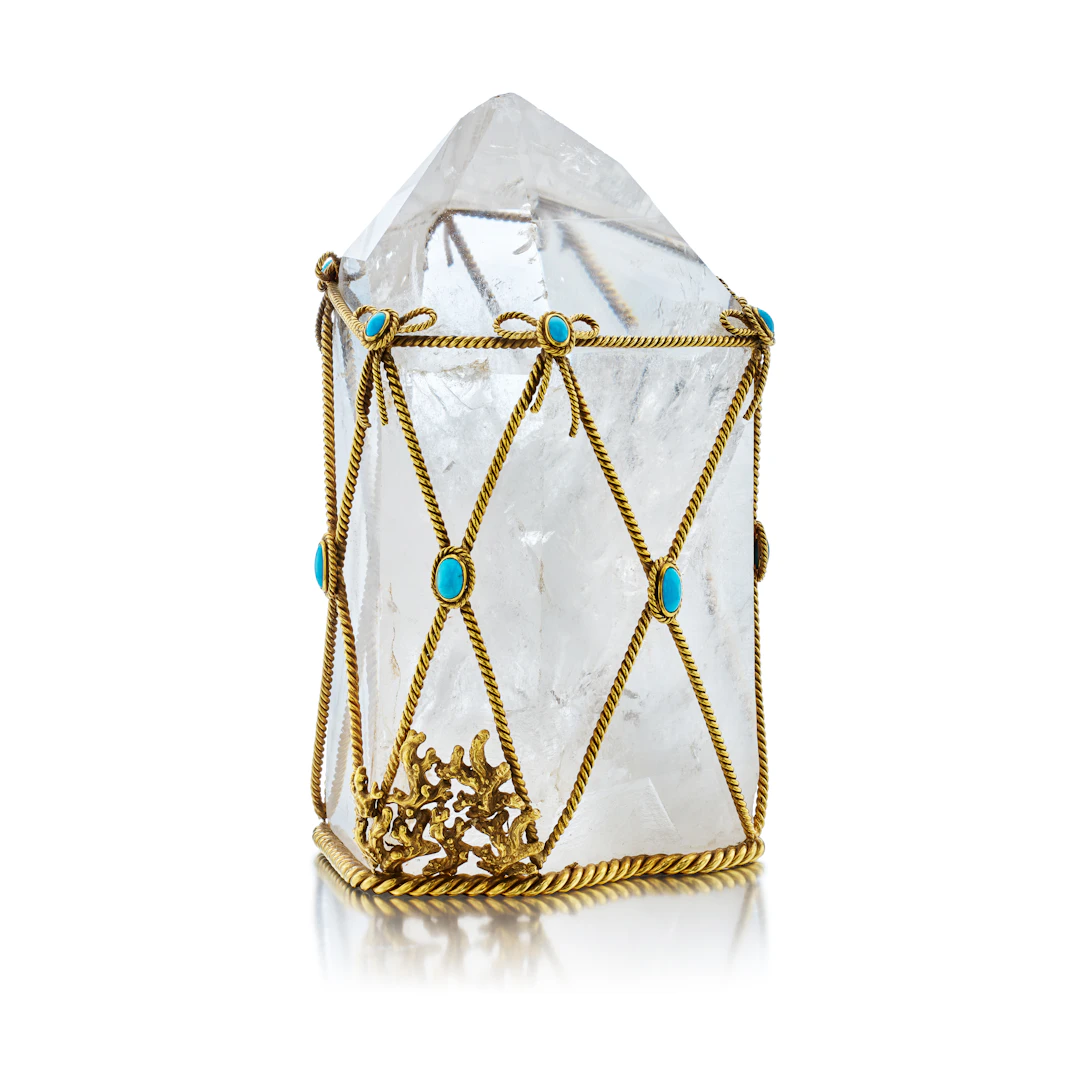Rock Crystal, Gold and Turquoise Desk Object
