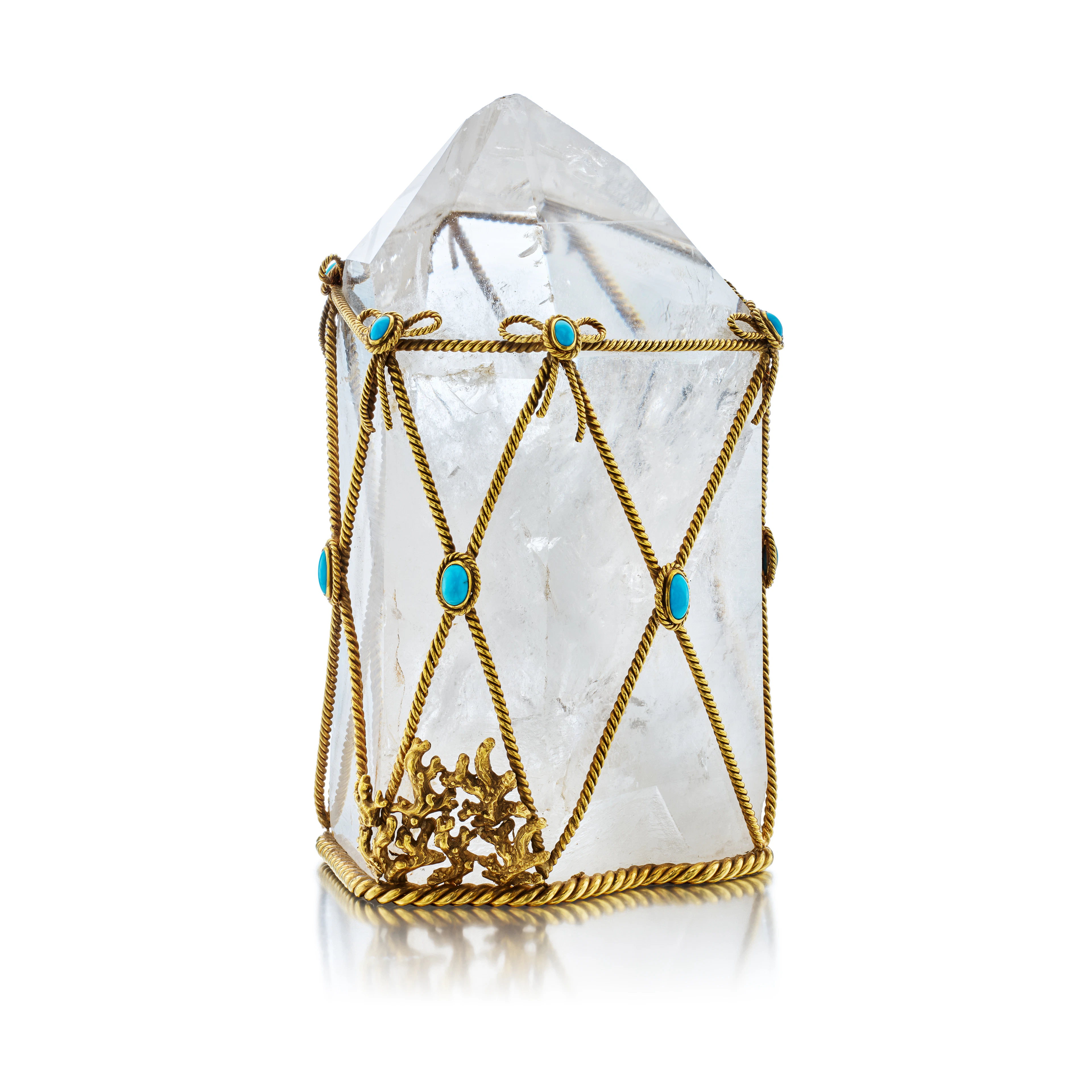 Rock Crystal, Gold and Turquoise Desk Object