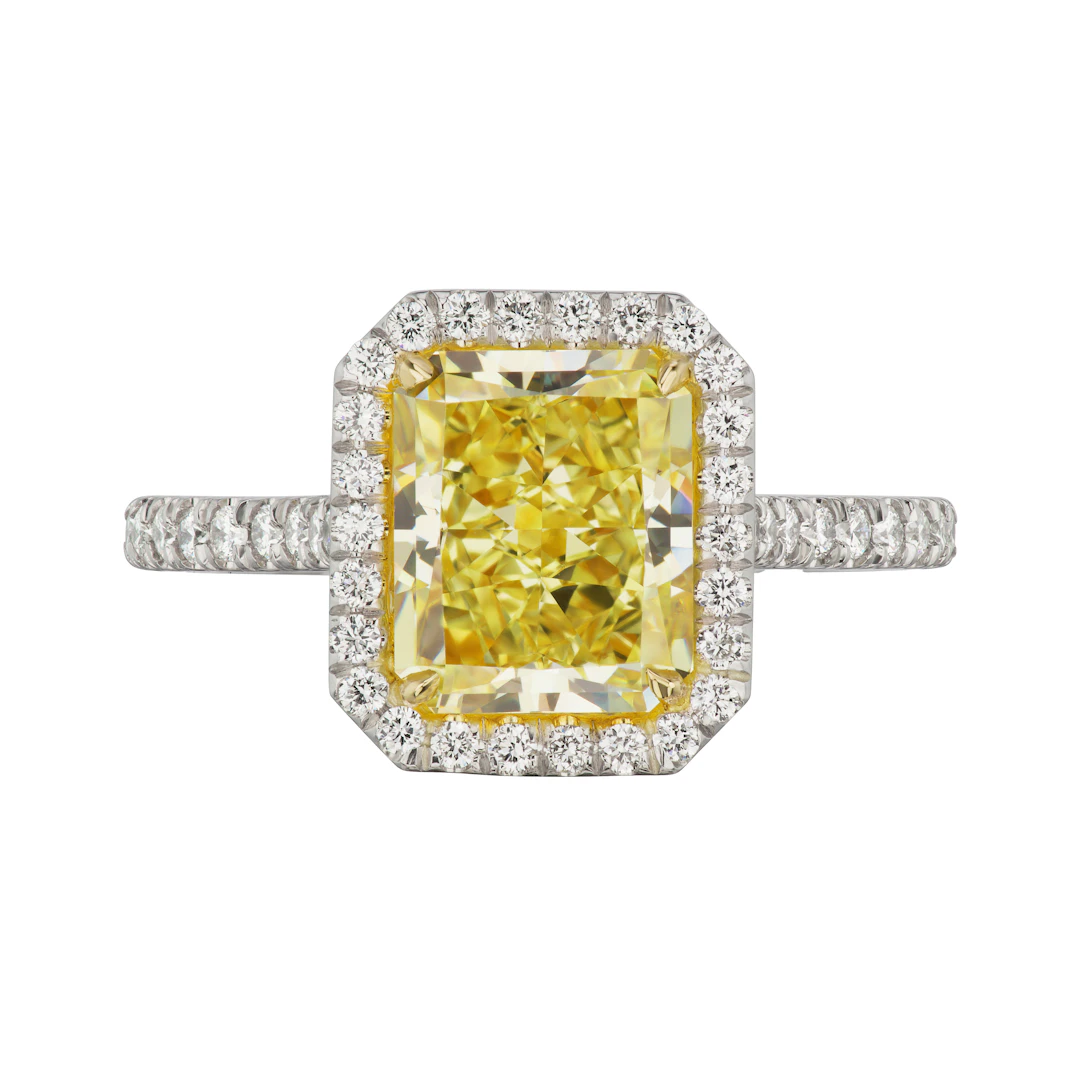 Platinum, Gold, 2.17ct Radiant Cut Fancy Yellow Diamond and Diamond