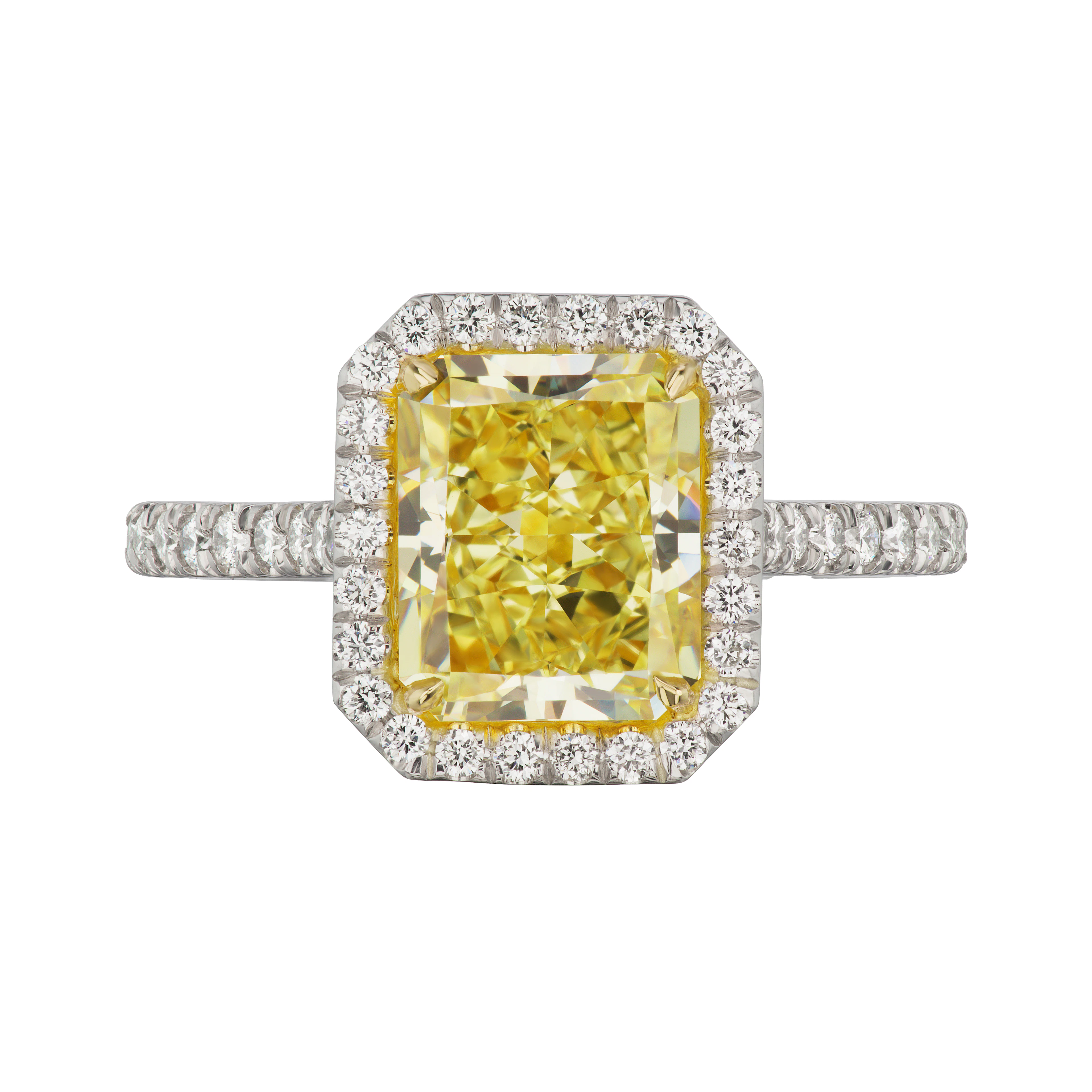 Platinum, Gold, 2.17ct Radiant Cut Fancy Yellow Diamond and Diamond