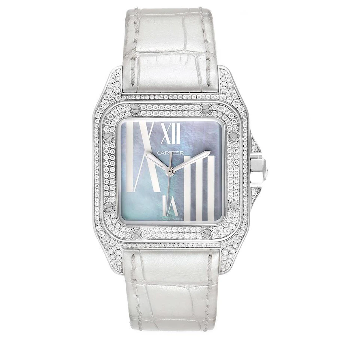 Santos 100 (Reference WM503251). A 33mm white gold diamond-set automatic