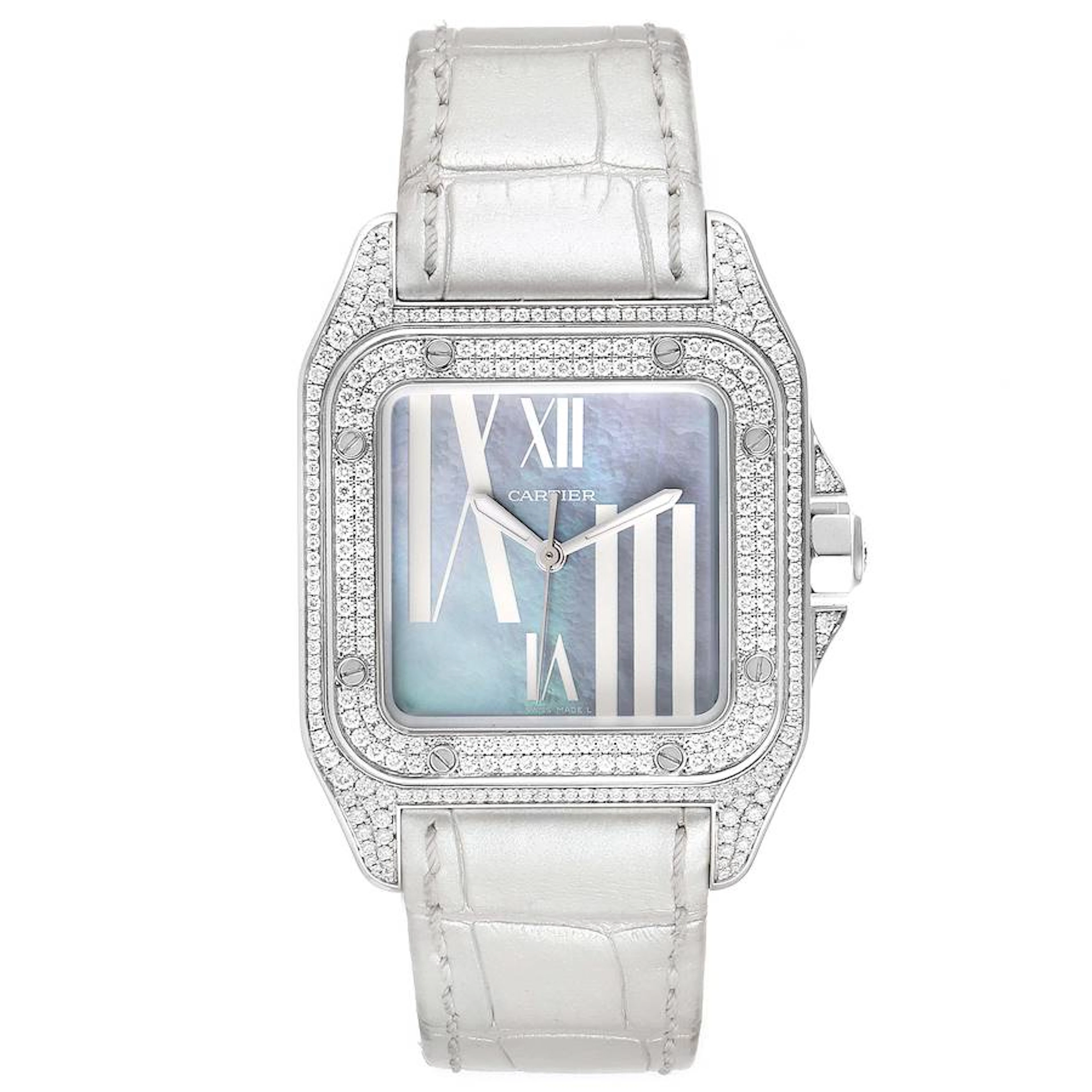 Santos 100 (Reference WM503251). A 33mm white gold diamond-set automatic
