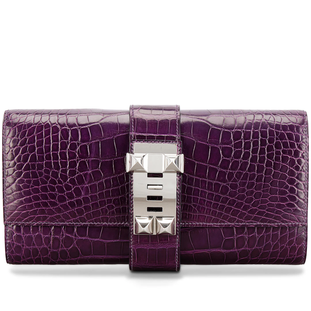 Amethyst Shiny Alligator Medor Clutch 23 Palladium Hardware, 2014