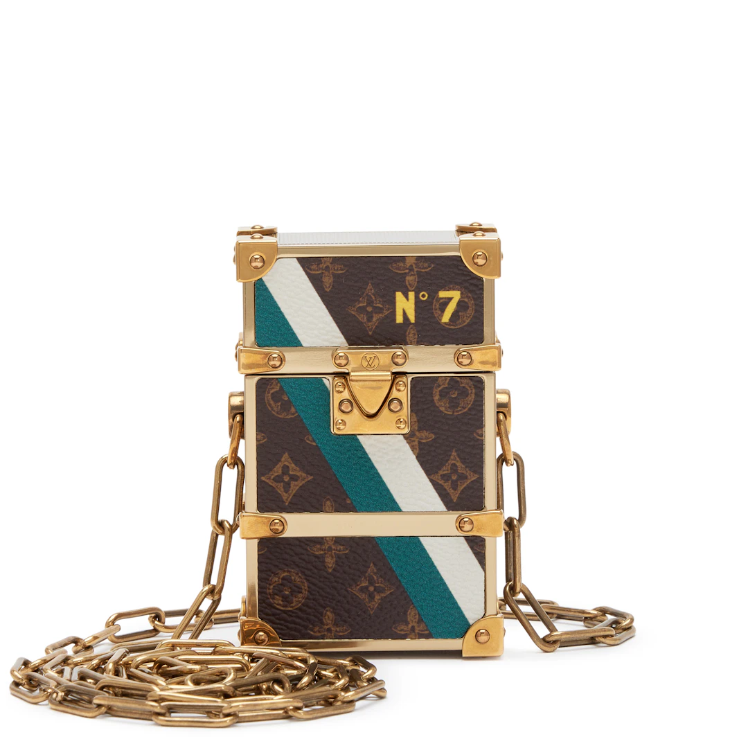 Monogram Canvas and Brass L'oeil Trunk Box Pouch with Chain Gold Hardware, 2022