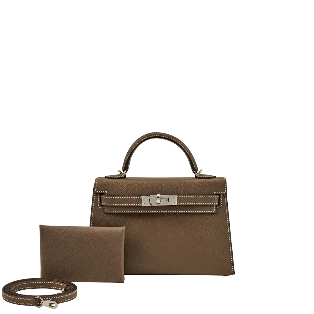 Etoupe Epsom Mini Kelly II 20 HSS Palladium Hardware, 2019 and Etoupe