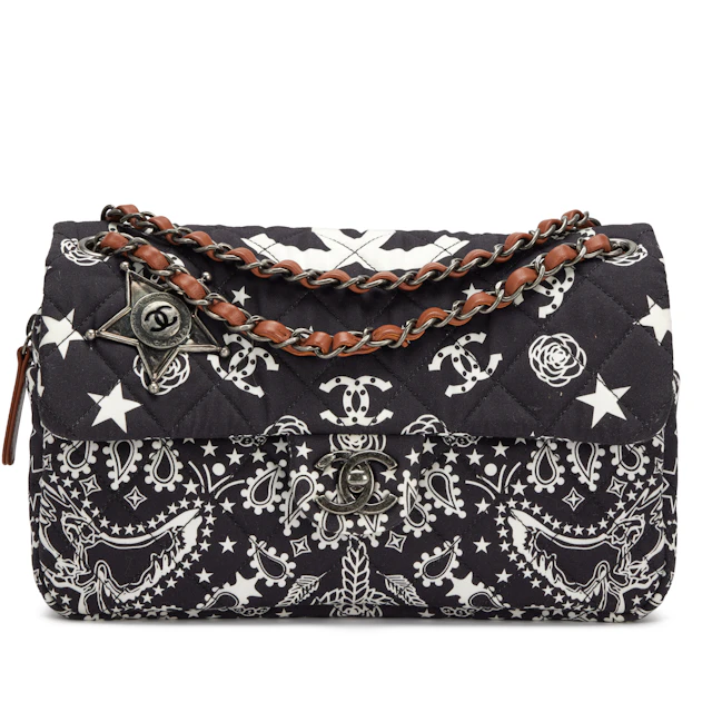 Black and White Quilted Canvas Paris-Dallas Bandana Medium Flap Bag