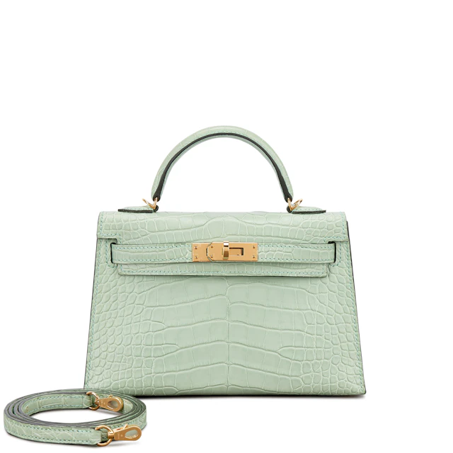 Vert d'Eau Matte Mississippiensis Alligator Mini Kelly II 20 Gold