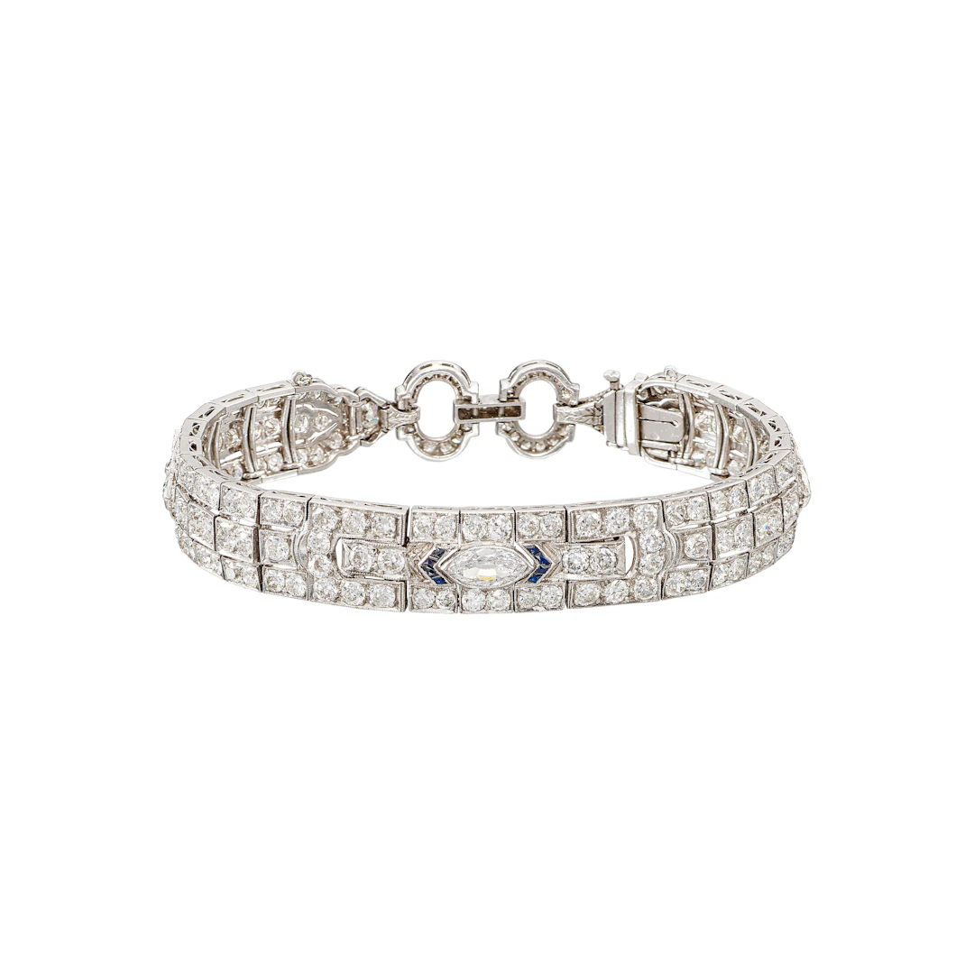 Vintage Platinum, White Gold, Diamond and Sapphire Bracelet