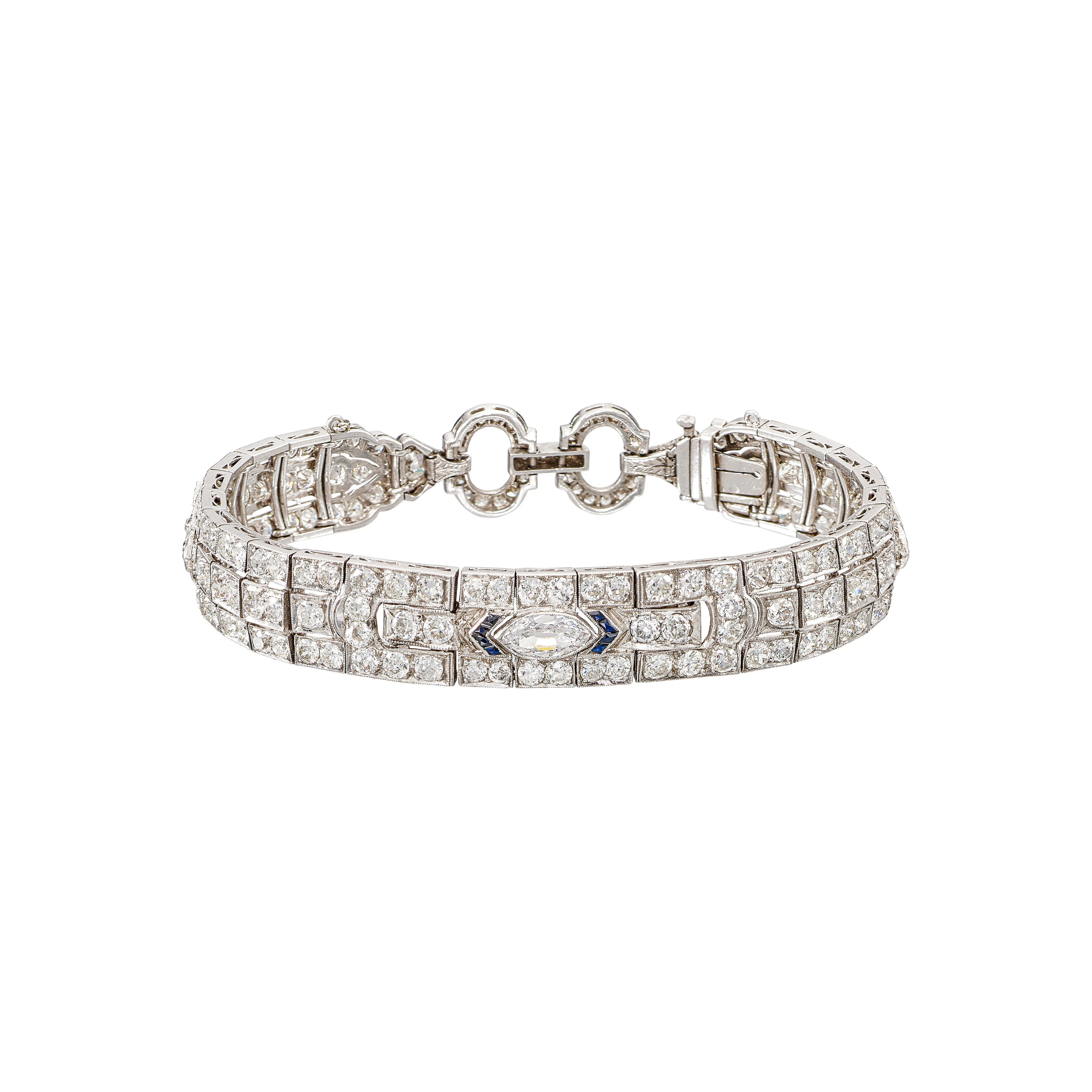 Vintage Platinum, White Gold, Diamond and Sapphire Bracelet