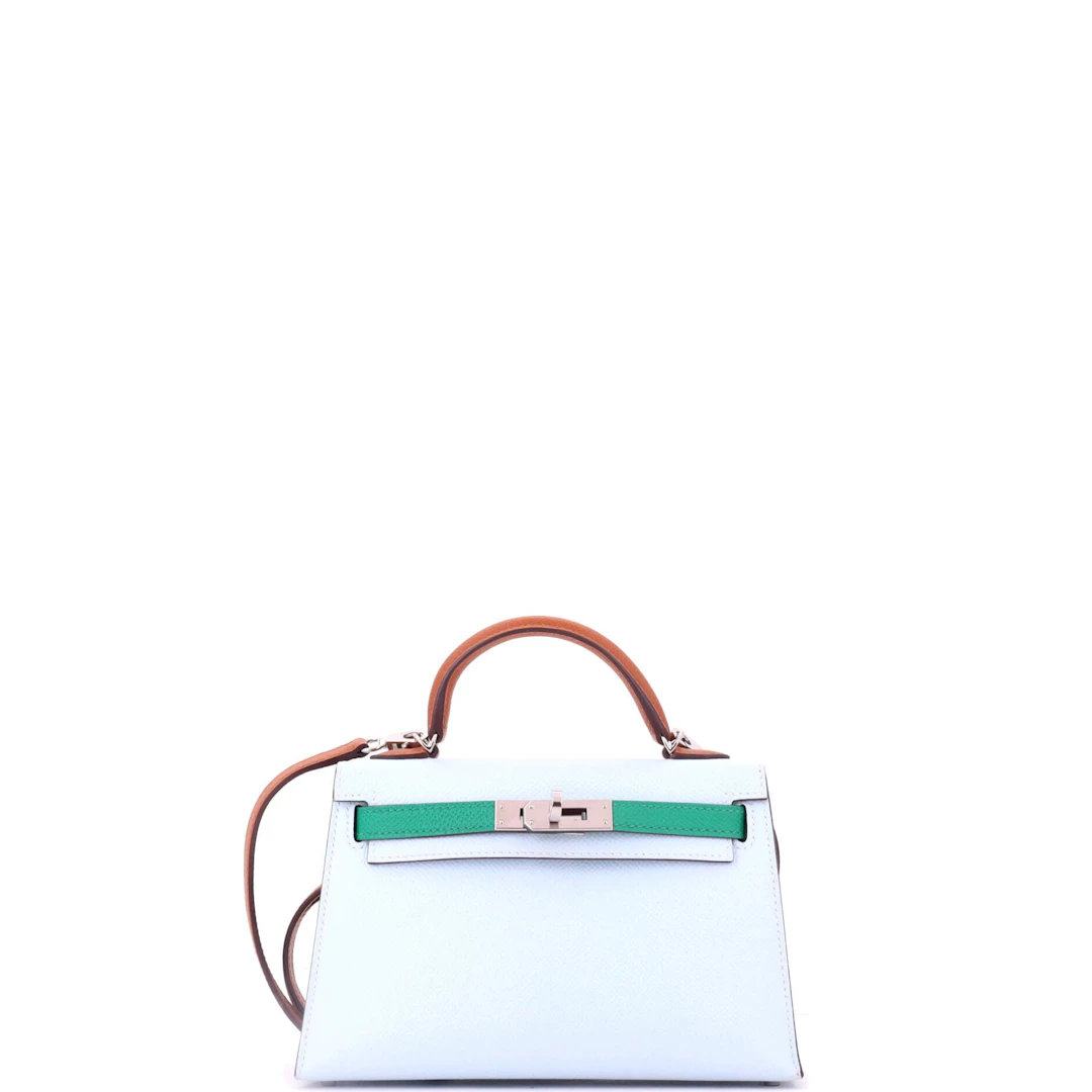 Bleu Brume, Vert Jade, and Gold Tri-Color Epsom Mini Kelly 20 II Palladium