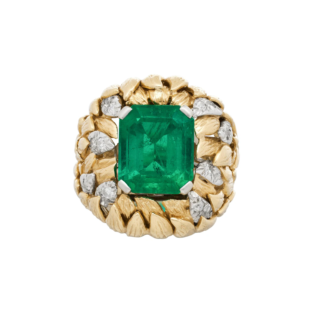 Vintage Platinum, Gold, 6.00ct Colombian Emerald and Diamond Convertible Ring