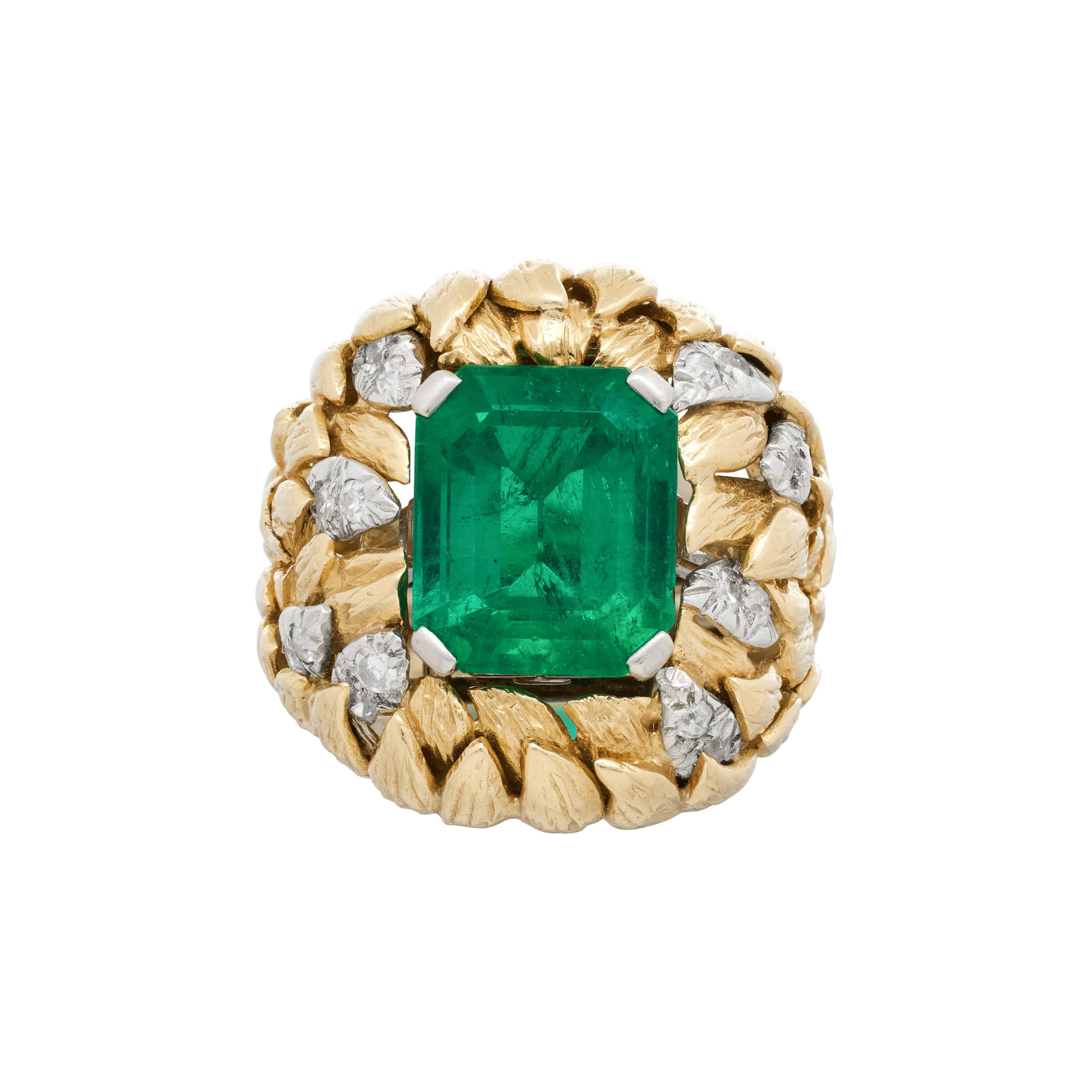 Vintage Platinum, Gold, 6.00ct Colombian Emerald and Diamond Convertible Ring