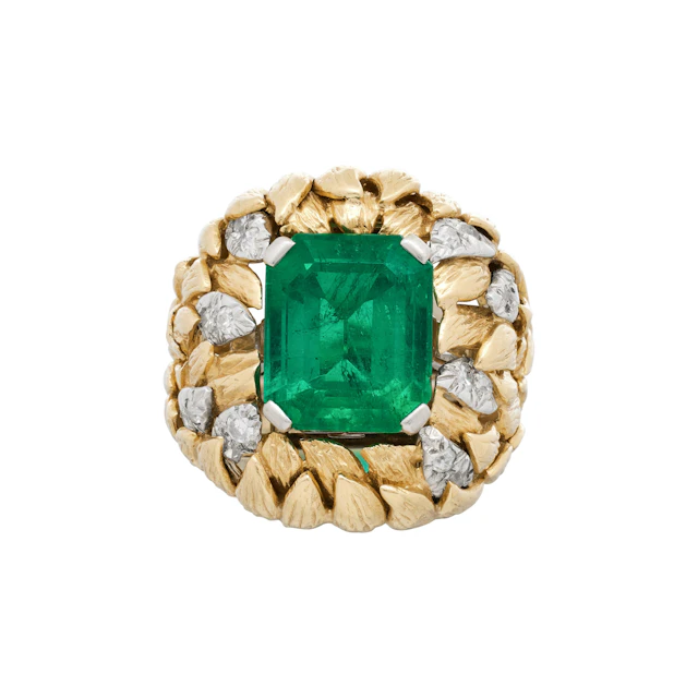Vintage Platinum, Gold, 6.00ct Colombian Emerald and Diamond Convertible Ring