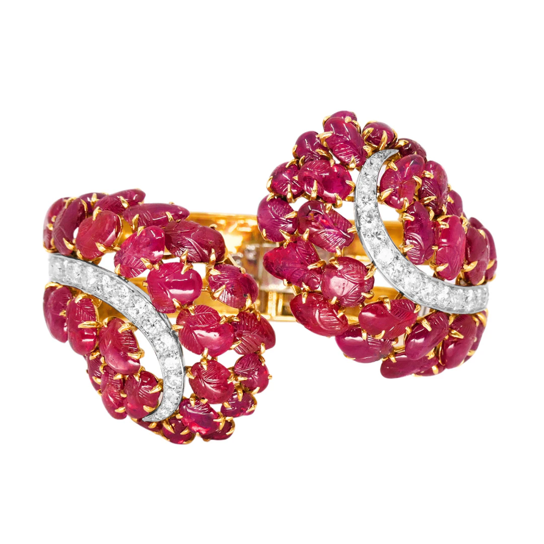 Vintage Gold, Platinum, Ruby and Diamond Cuff Bracelet