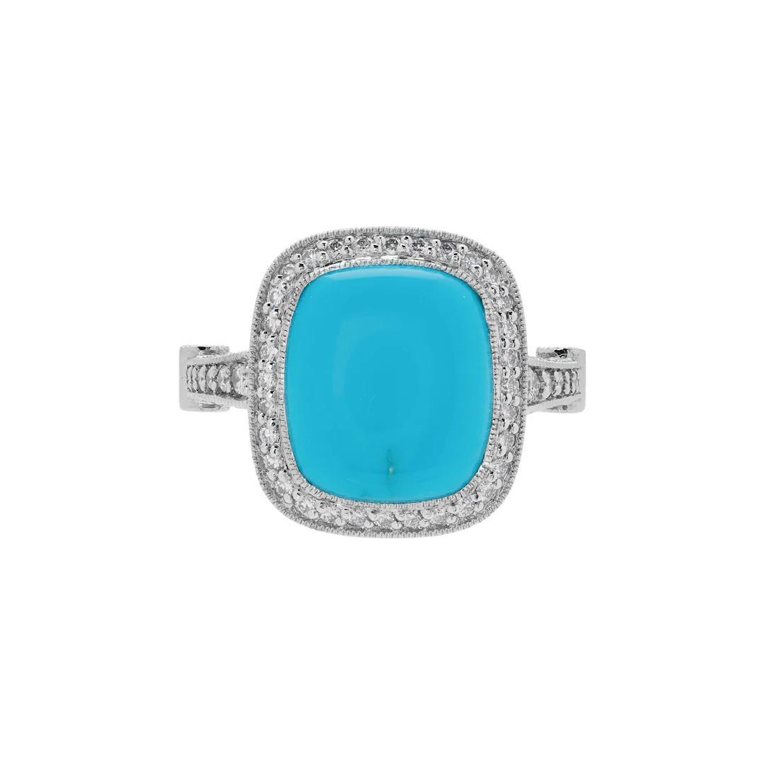 Platinum, Turquoise and Diamond Ring