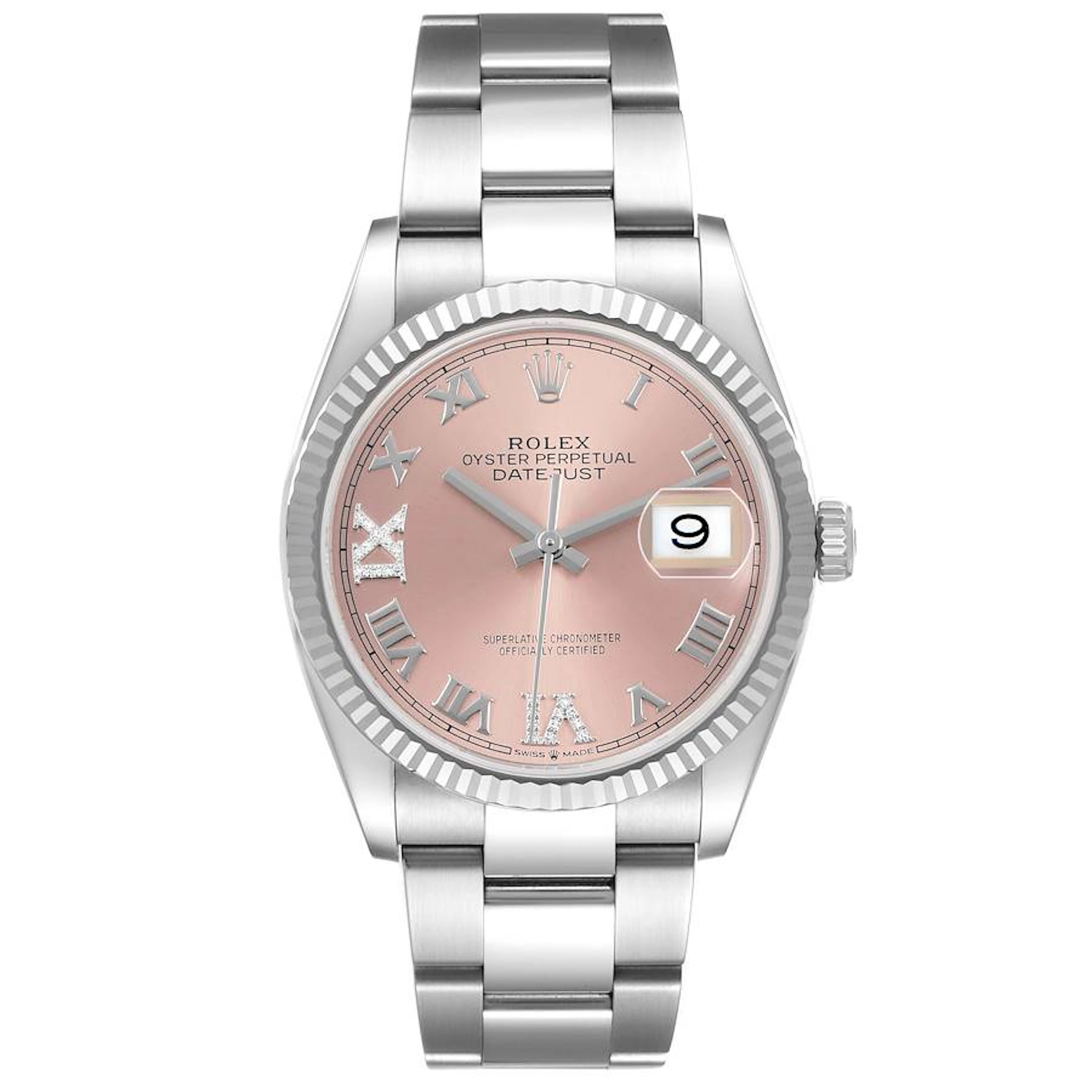 Datejust (Reference 126234). A 36mm white gold stainless steel diamond-set
