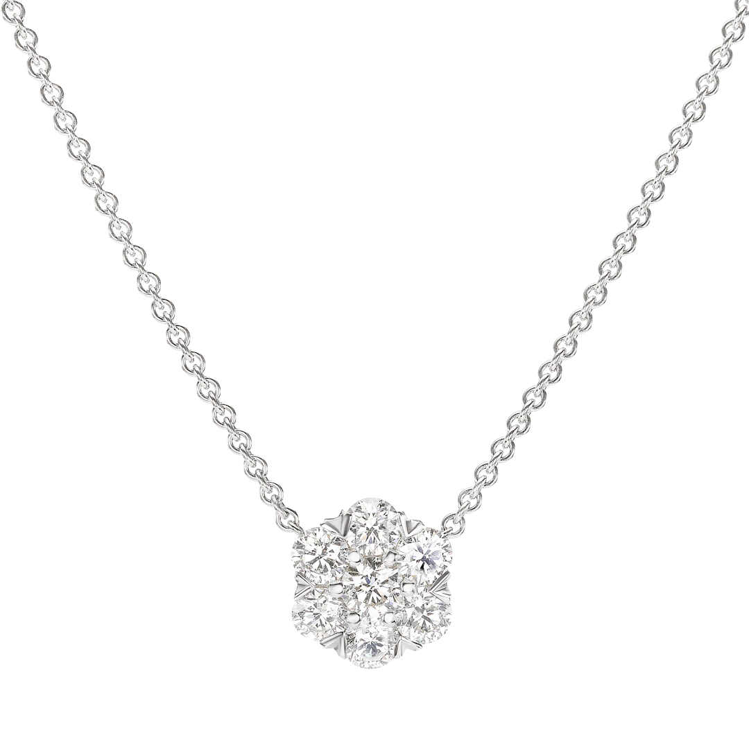 White Gold and Diamond Cluster Pendant Necklace