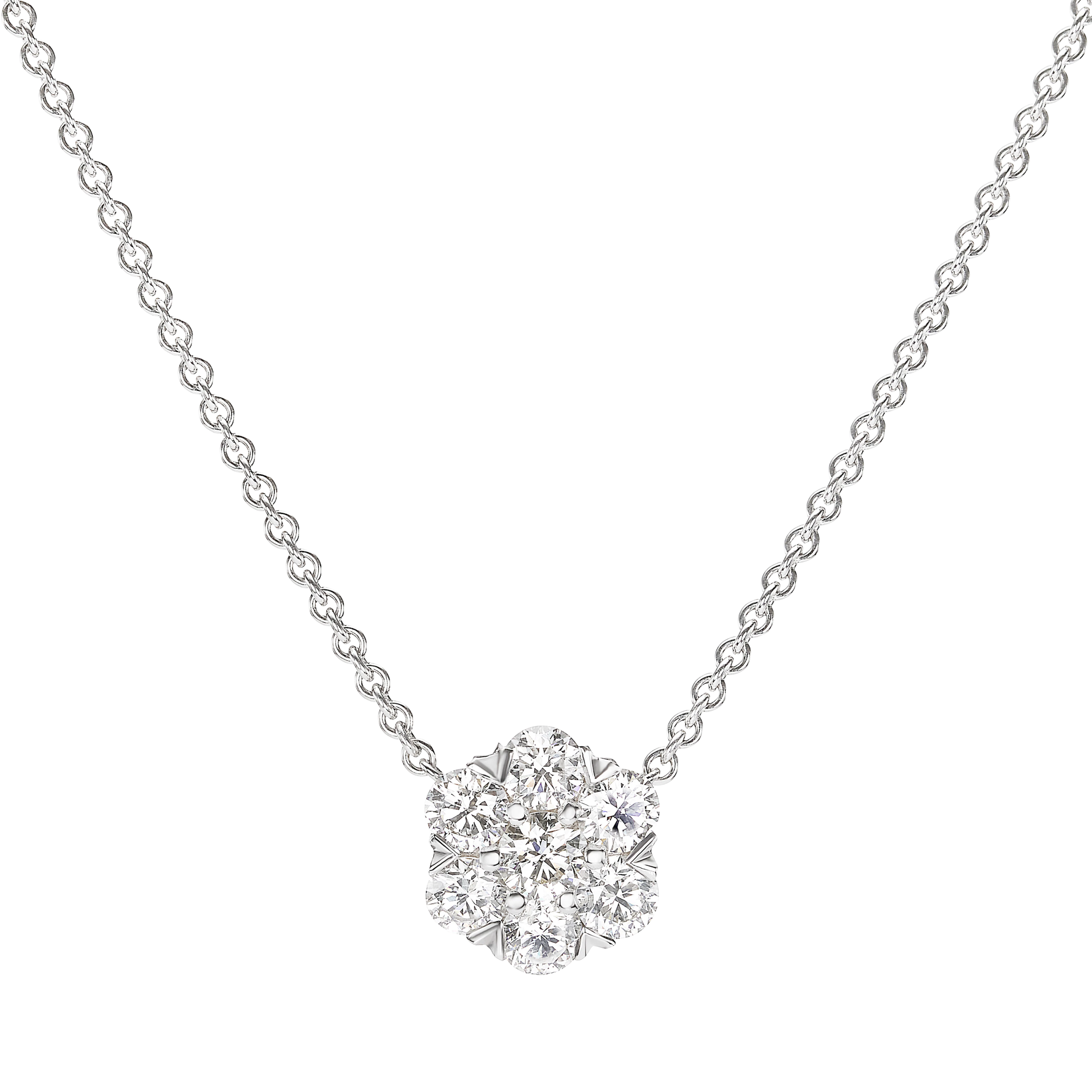 White Gold and Diamond Cluster Pendant Necklace