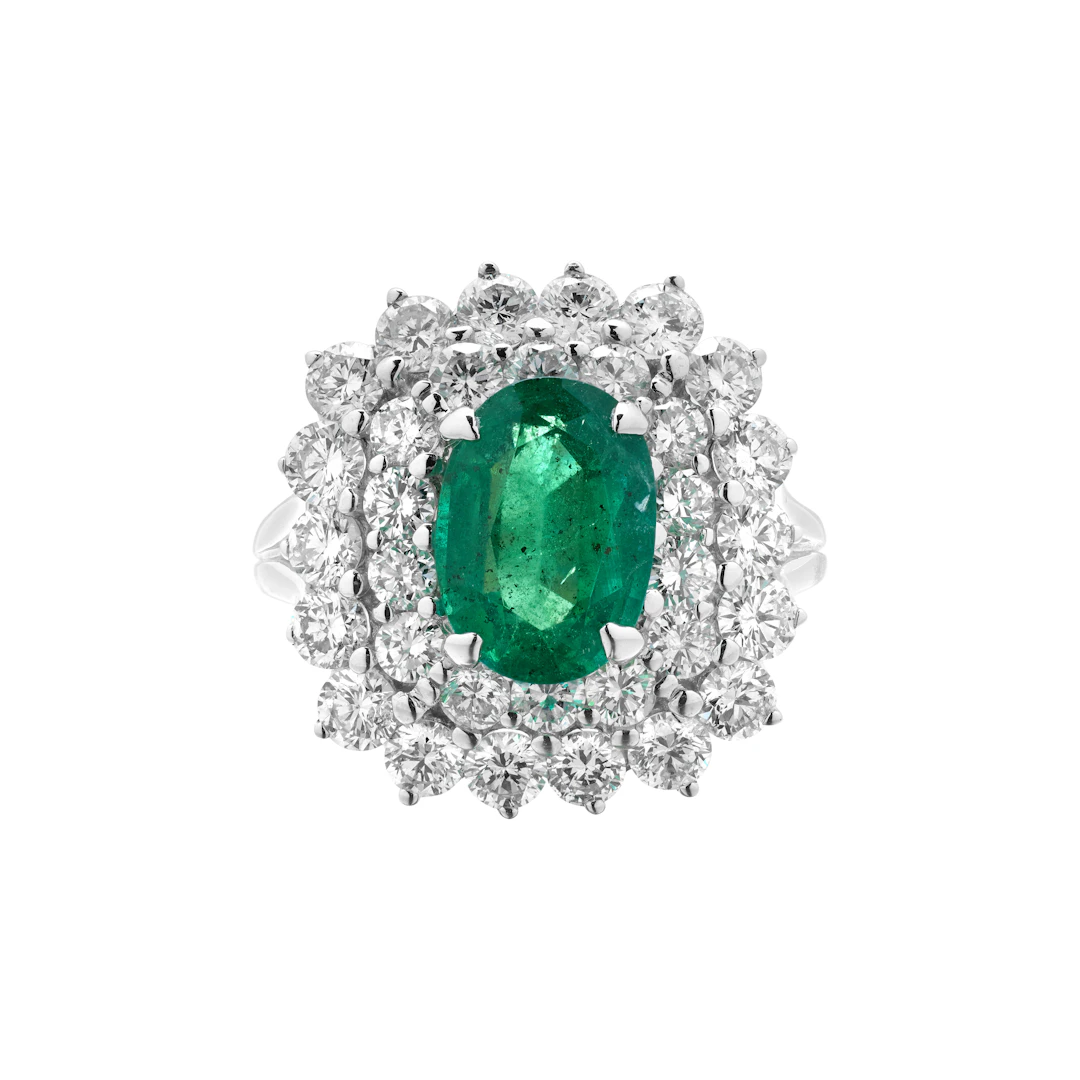White Gold, 2.31ct Zambian Emerald and Diamond Ring