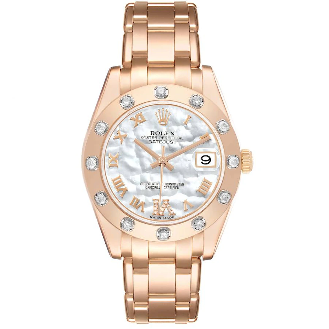 Pearlmaster Datejust (Reference 81315). A 34mm rose gold diamond-set