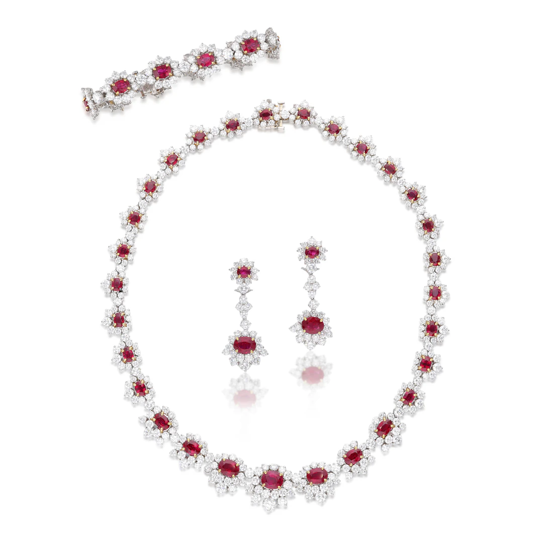 Platinum, Gold, Burmese Ruby and Diamond Parure