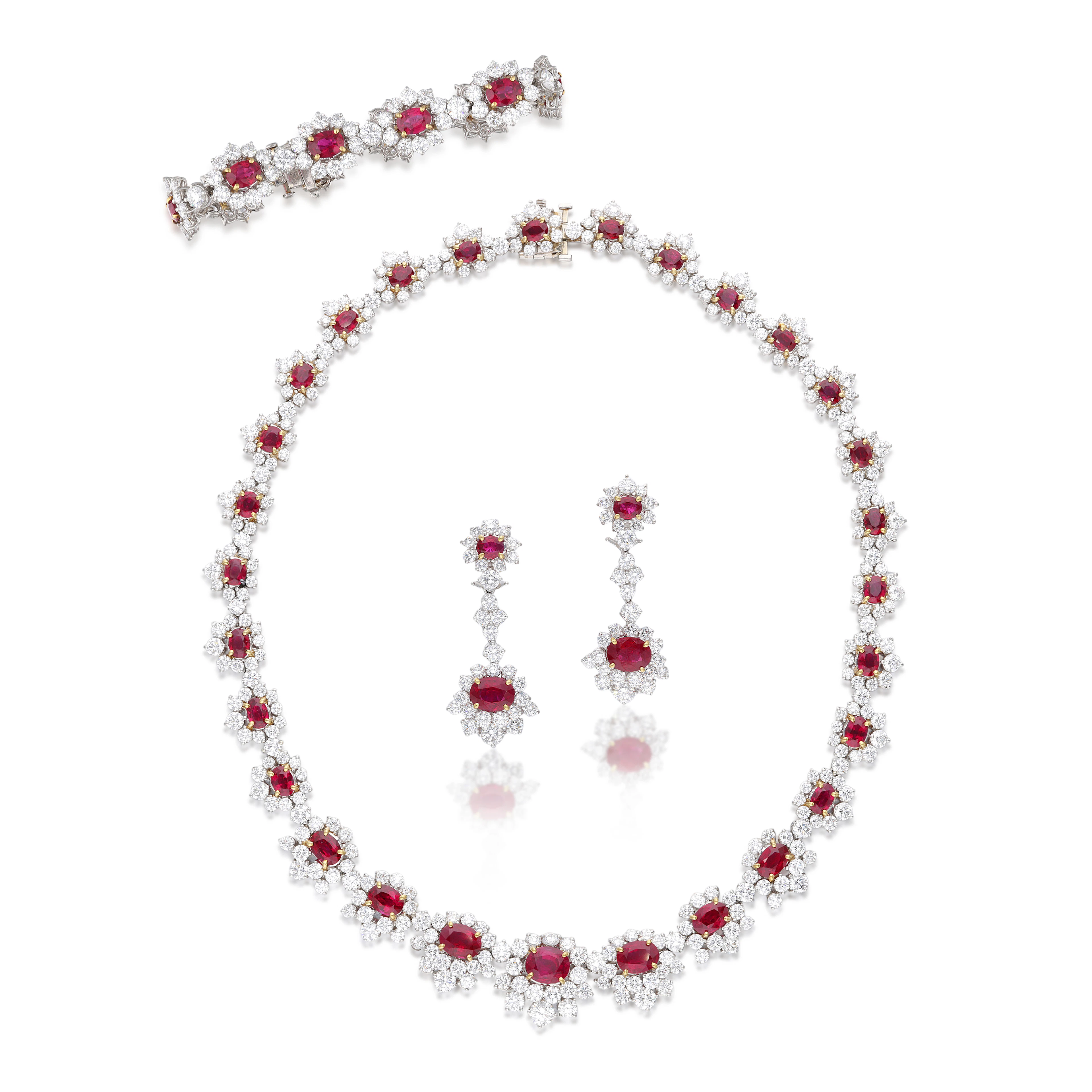 Platinum, Gold, Burmese Ruby and Diamond Parure
