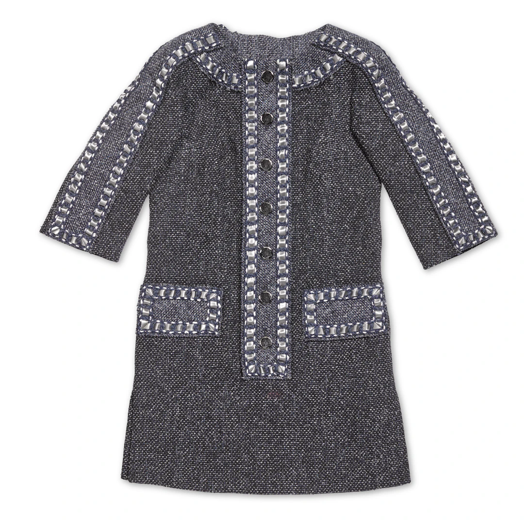 Black, Navy and Grey Button-Down Tweed Dress