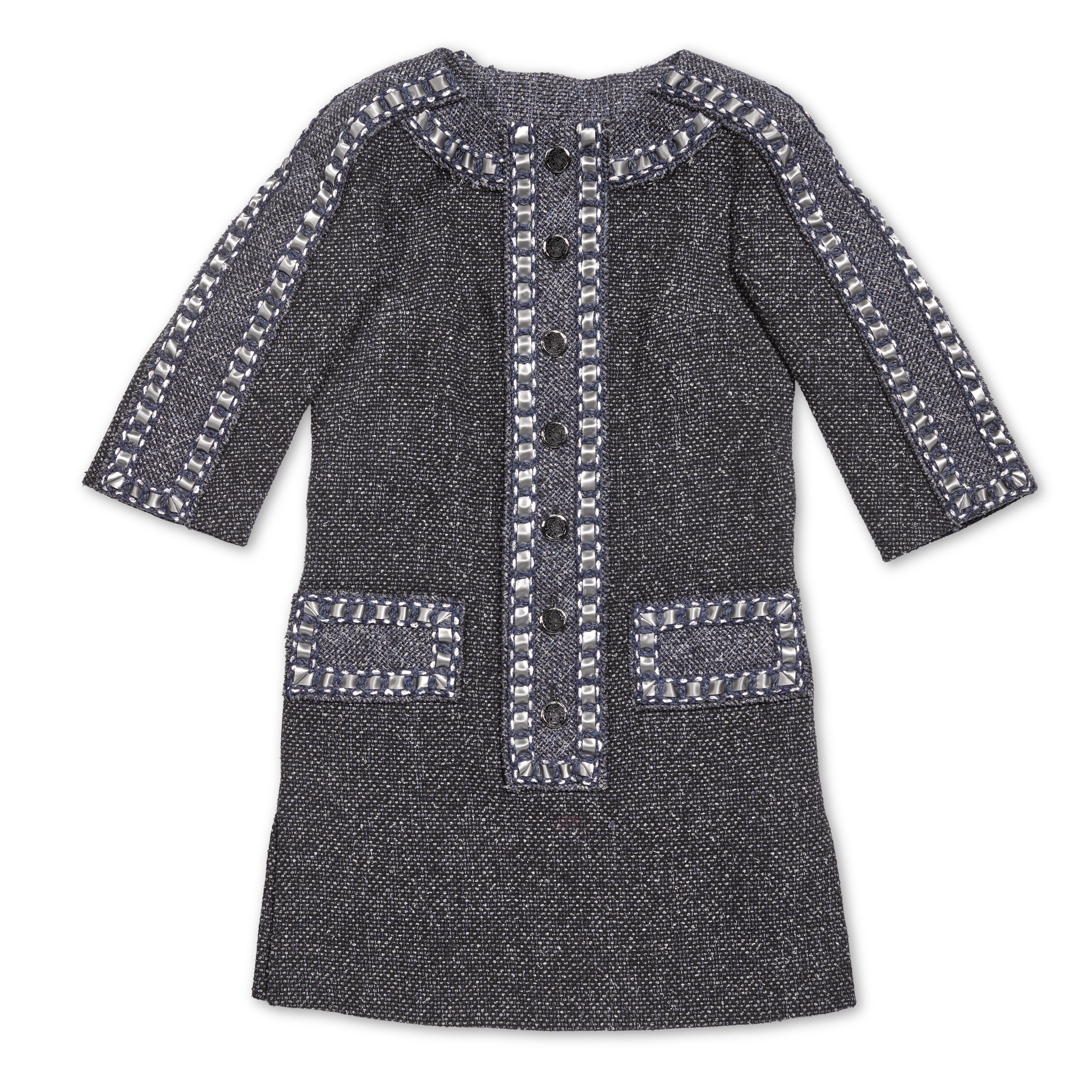 Black, Navy and Grey Button-Down Tweed Dress