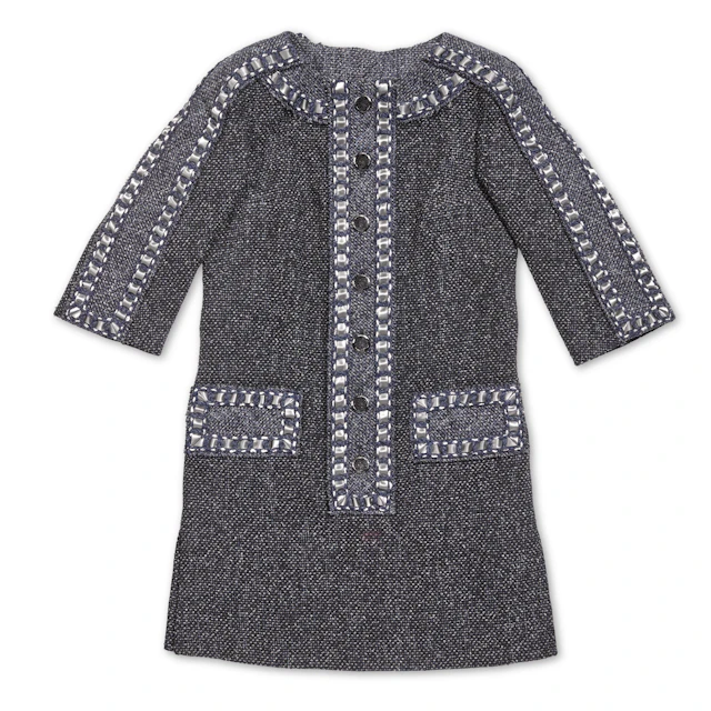 Black, Navy and Grey Button-Down Tweed Dress