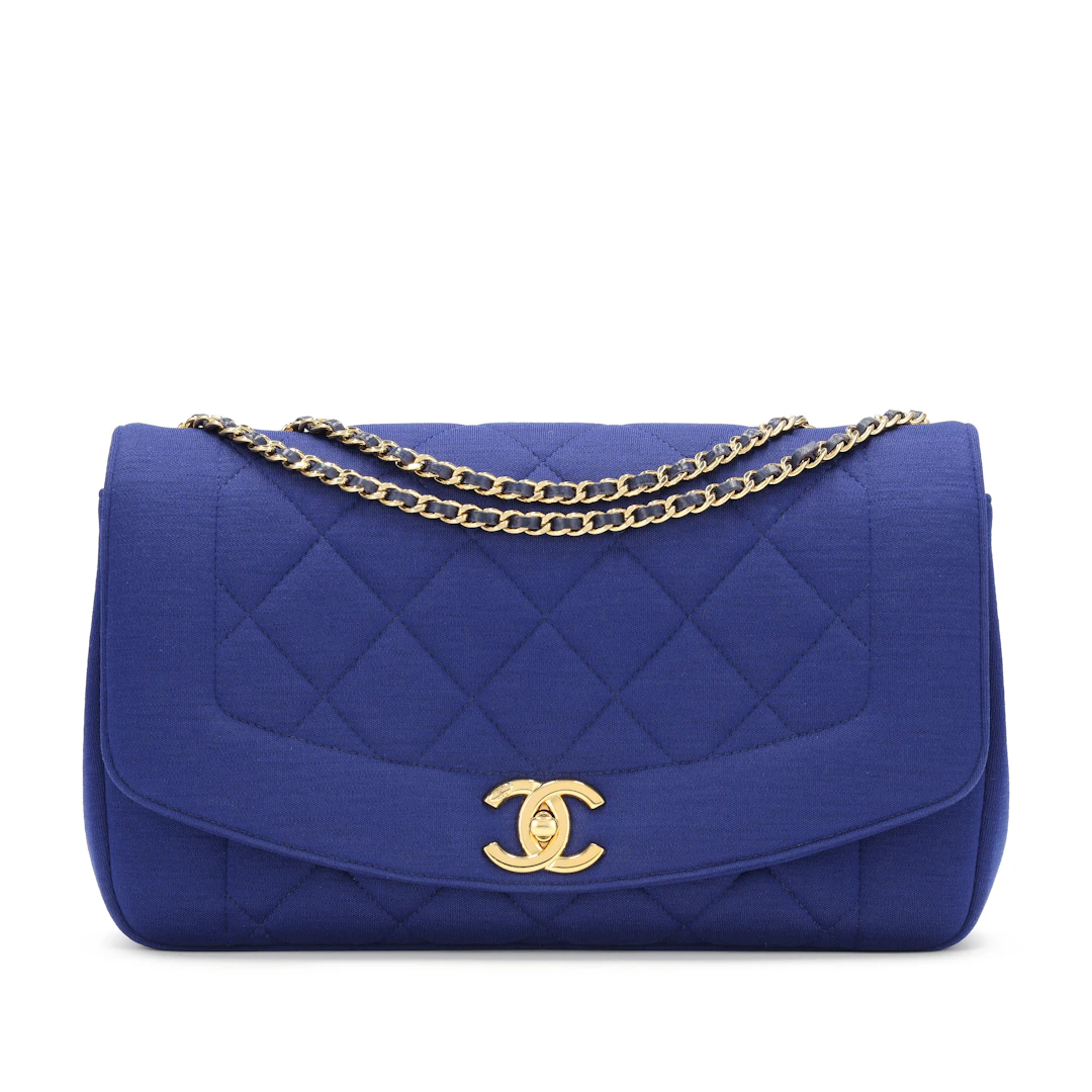 Blue Quilted Jersey Diana Flap Bag Gold Hardware, 2014-2015