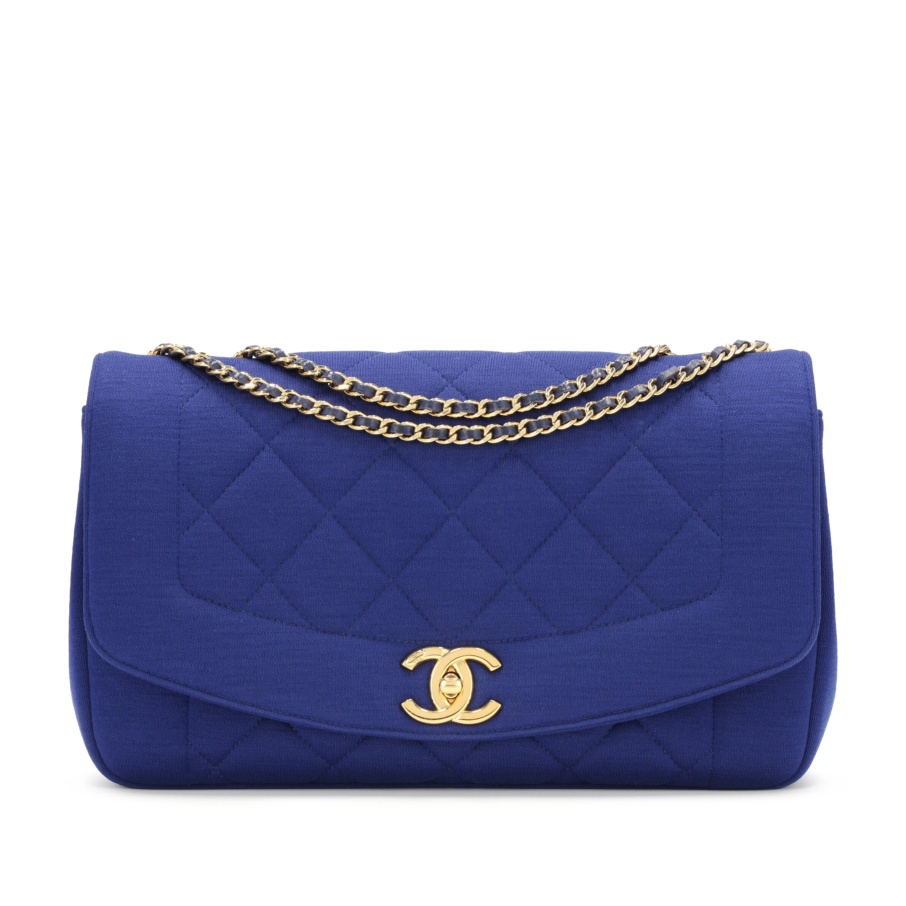Blue Quilted Jersey Diana Flap Bag Gold Hardware, 2014-2015
