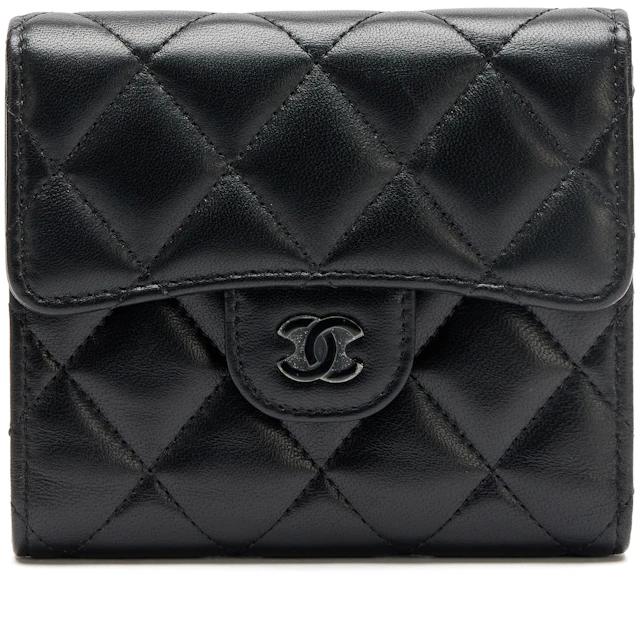 So Black Quilted Lambskin Classic Small Flap Wallet Black Hardware, 2021