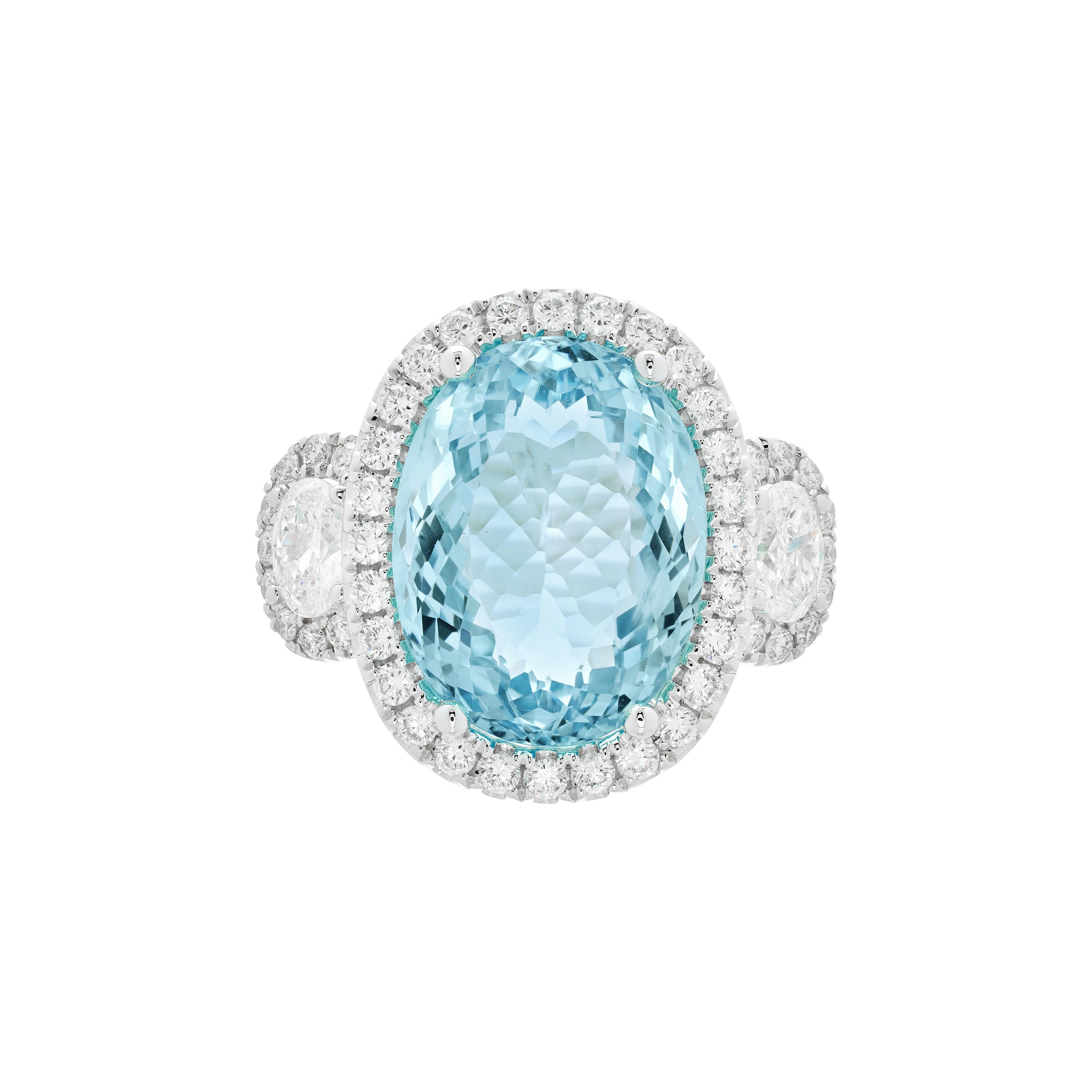 White Gold, 11.05ct Aquamarine and Diamond Ring