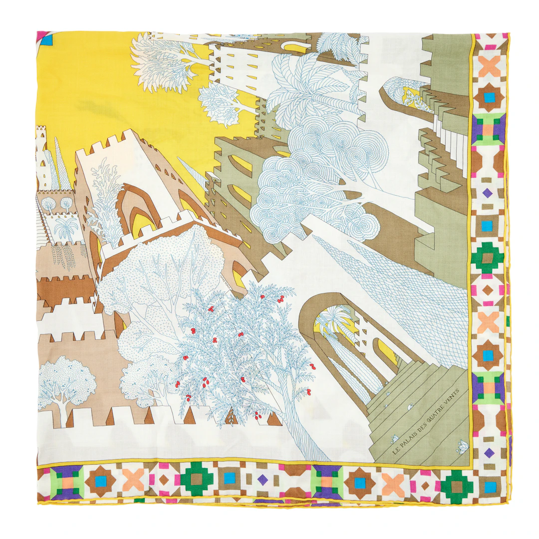 Jaune Vif Blanc Multicolore Le Palais des Quatre Vents Shawl Scarf 140, 2026