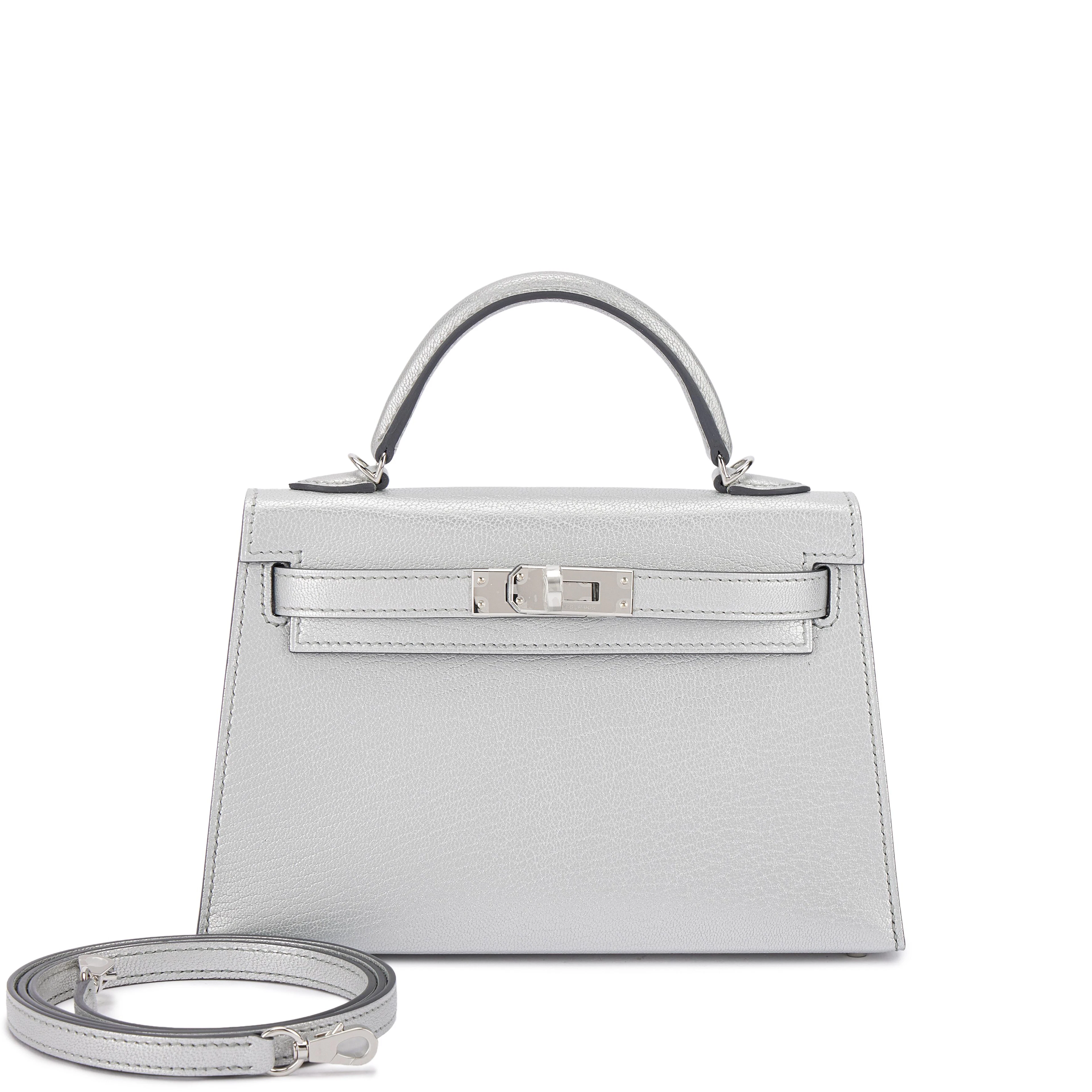 Limited Edition Gris Argenté Chèvre Chamkilight Metallic Mini Kelly