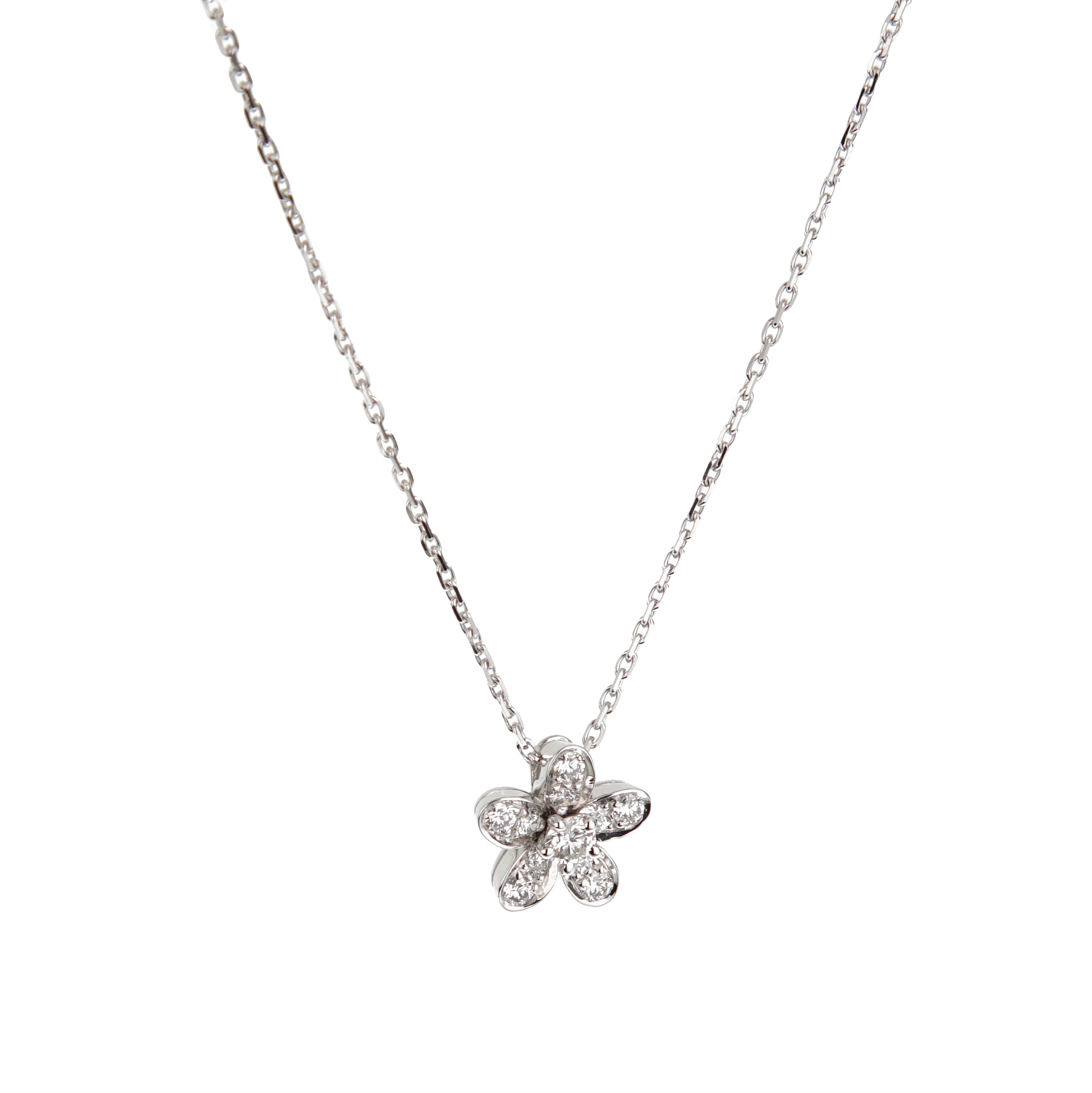 White Gold and Diamond Socrate Flower Pendant Necklace