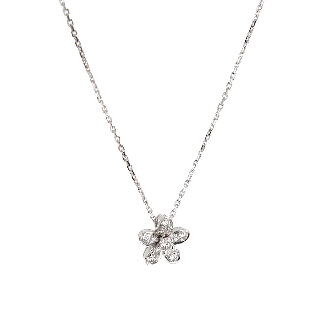 White Gold and Diamond Socrate Flower Pendant Necklace