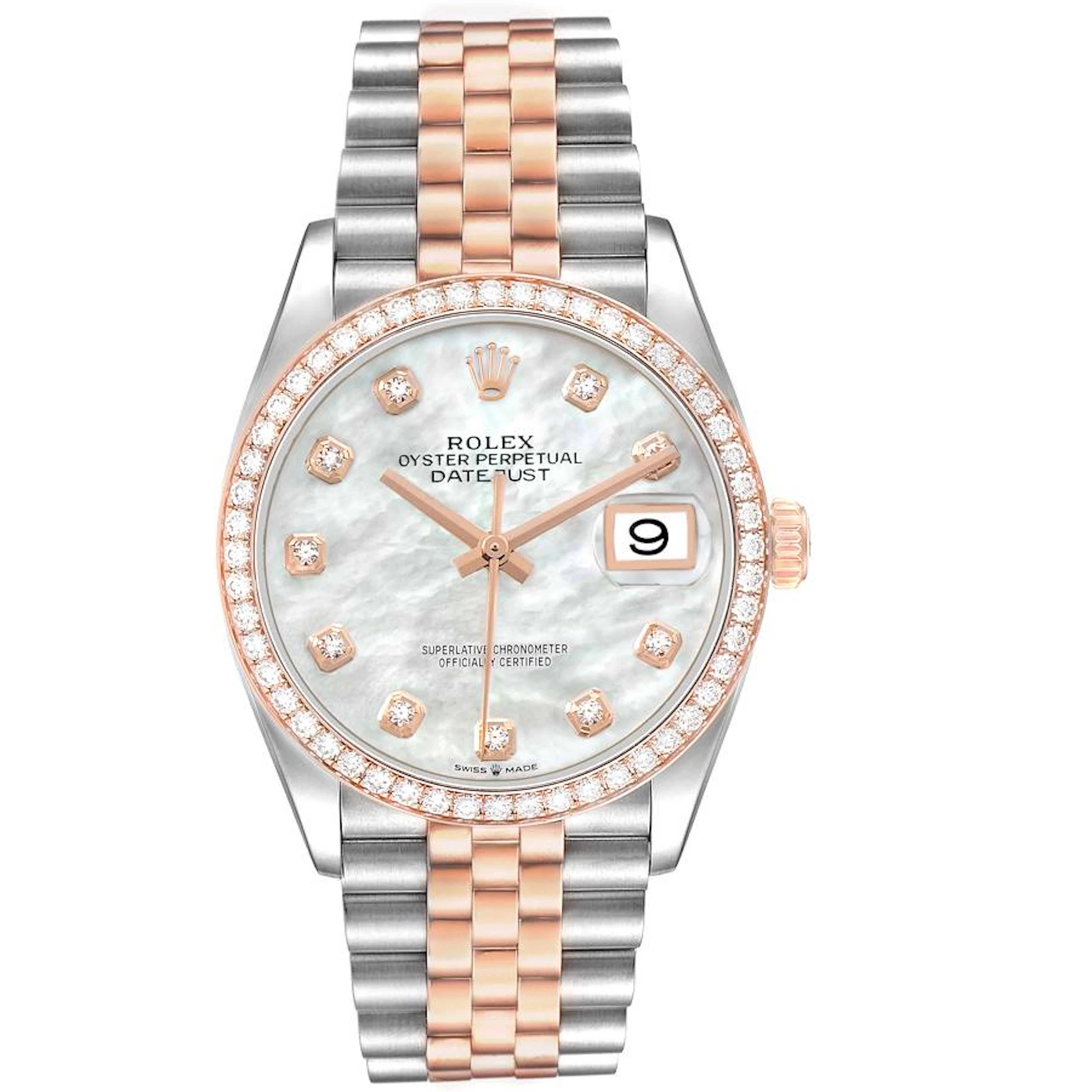 Datejust (Reference 126281RBR). A 36mm rose gold stainless steel diamond-set