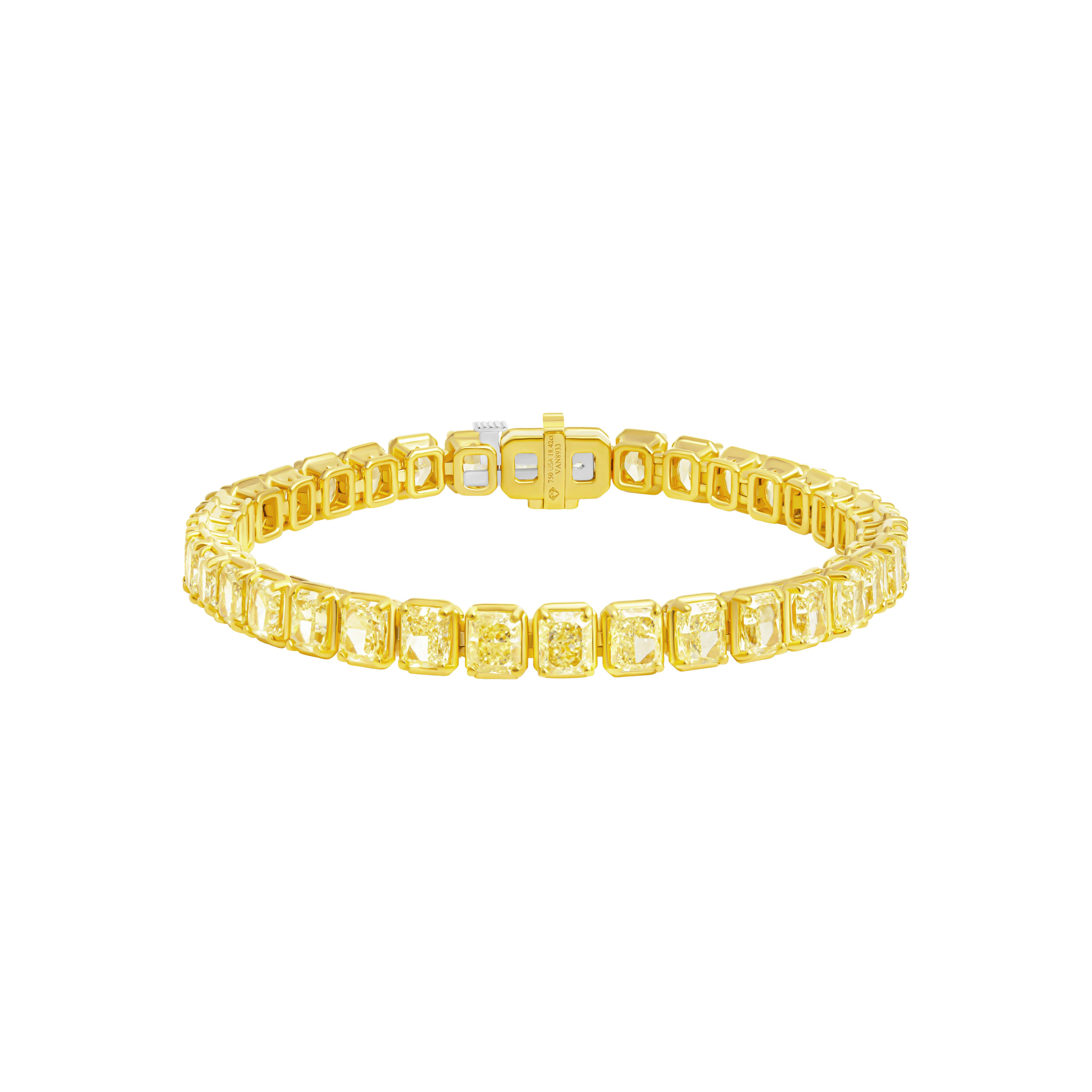 Gold and 18.40ctw Radiant Cut Yellow Diamond Tennis Bracelet
