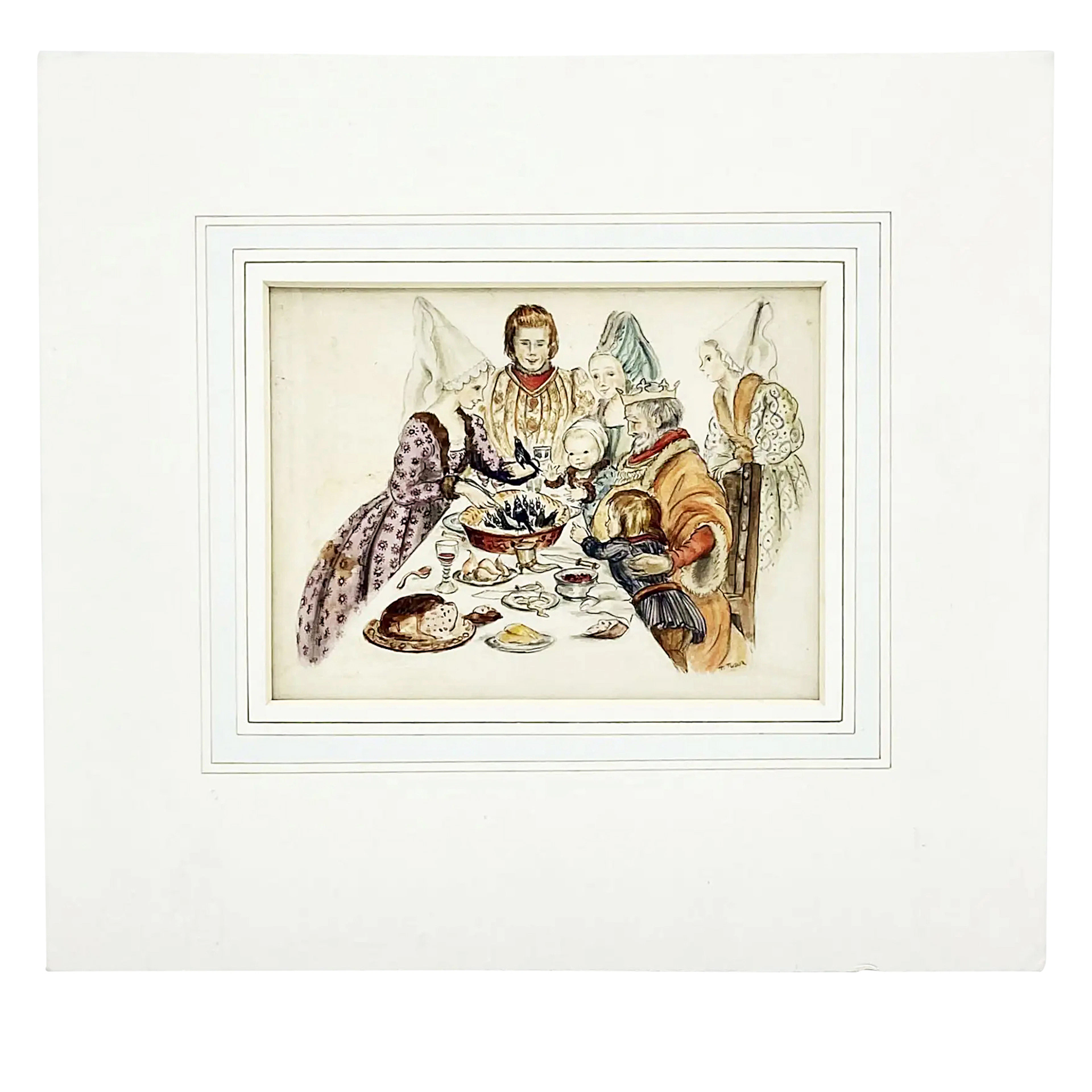 Mother Goose, Sing a Song of Sixpence, Watercolor Illustration