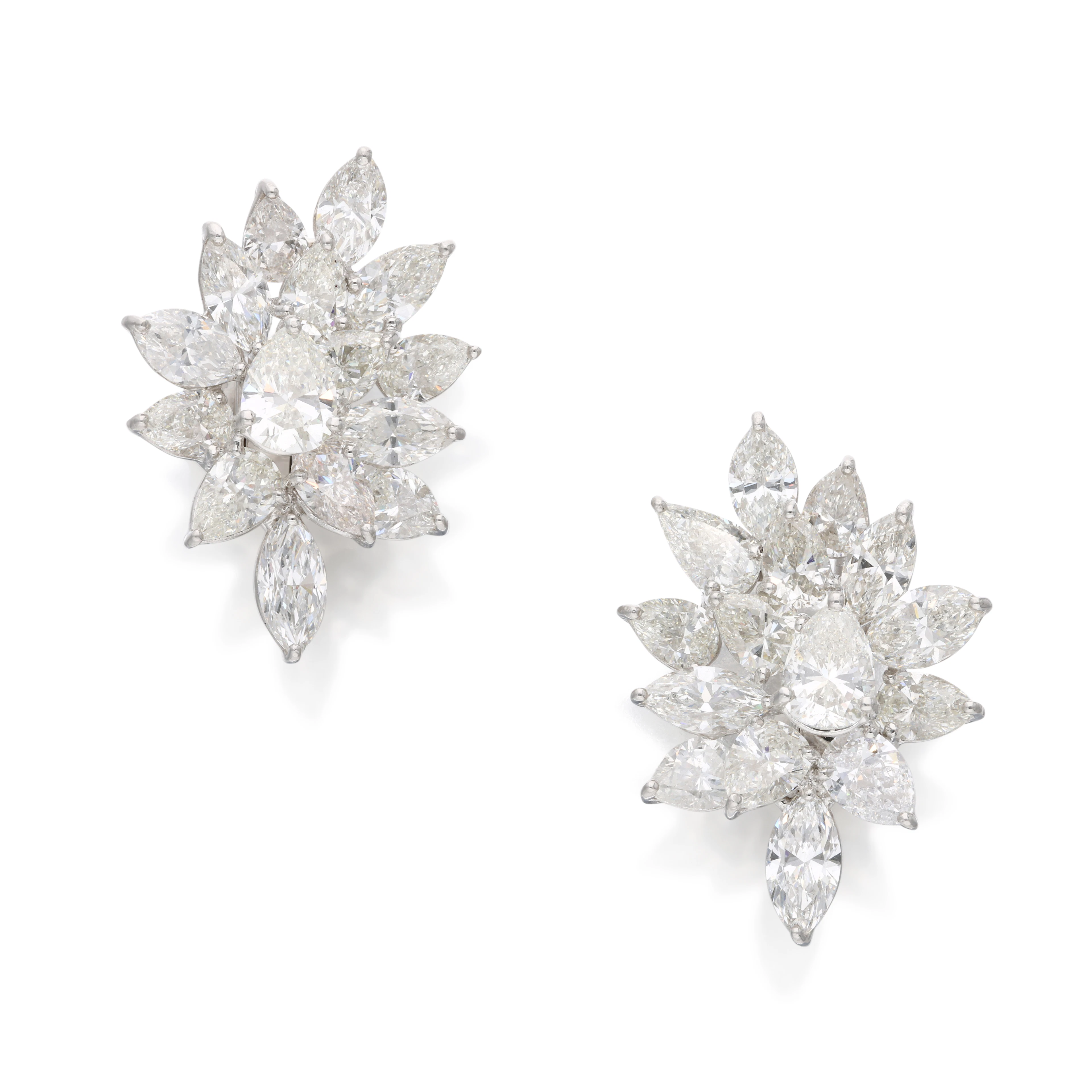 Platinum and 33.50ctw Diamond Cluster Earclips