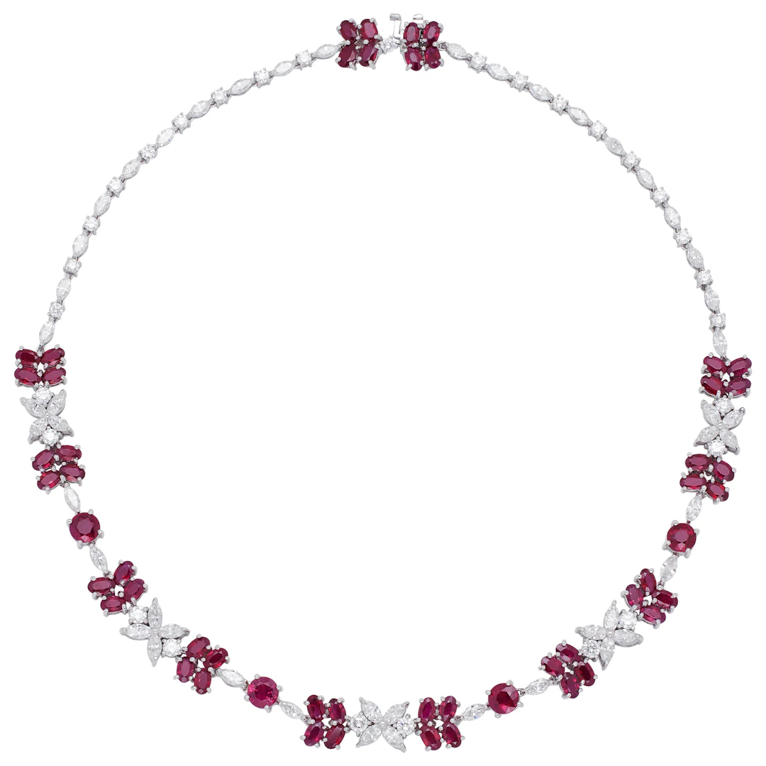 White Gold, 19.20ctw Burmese Pigeon's Blood Ruby and Diamond Necklace