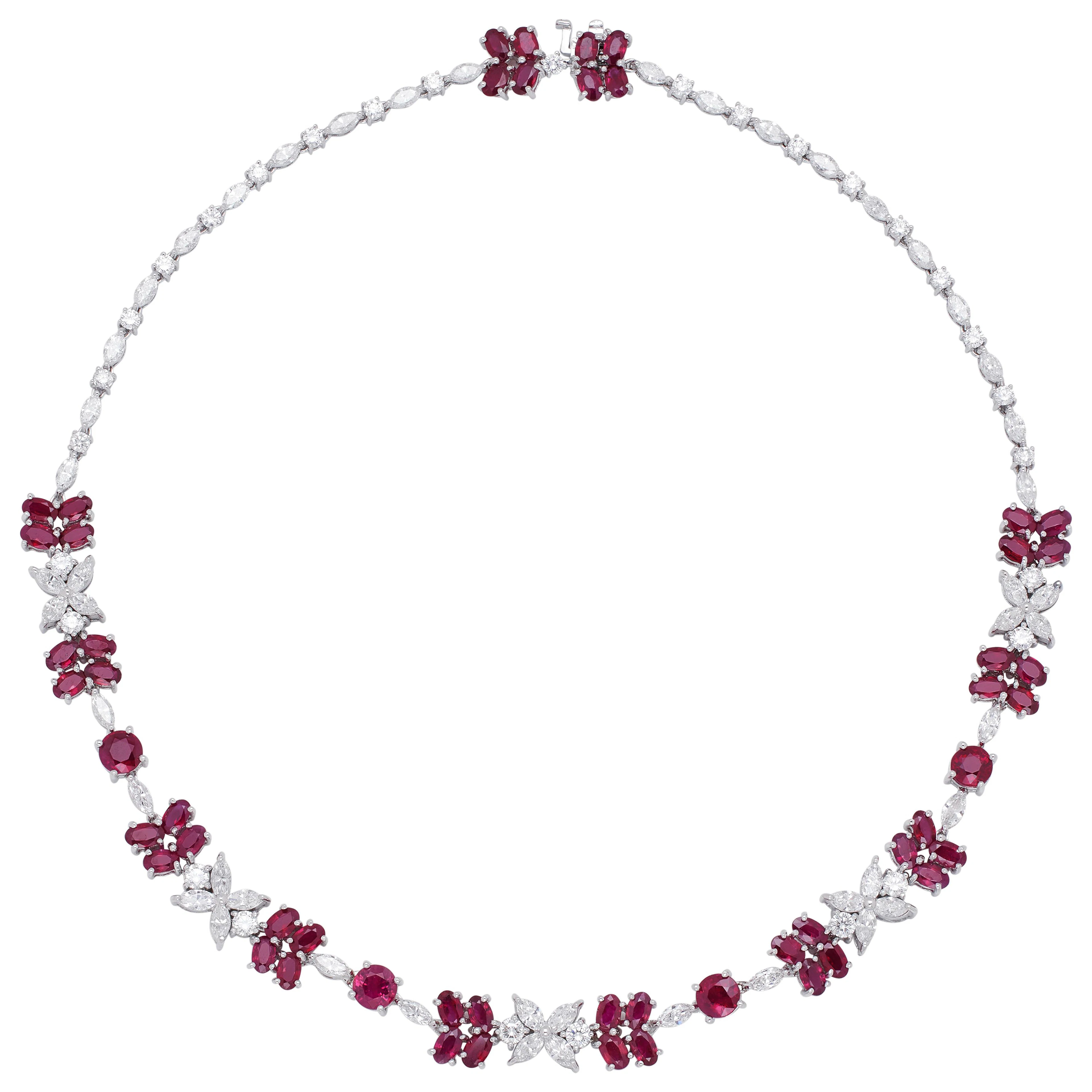 White Gold, 19.20ctw Burmese Pigeon's Blood Ruby and Diamond Necklace
