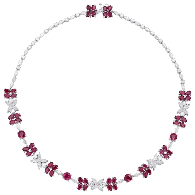White Gold, 19.20ctw Burmese Pigeon's Blood Ruby and Diamond Necklace